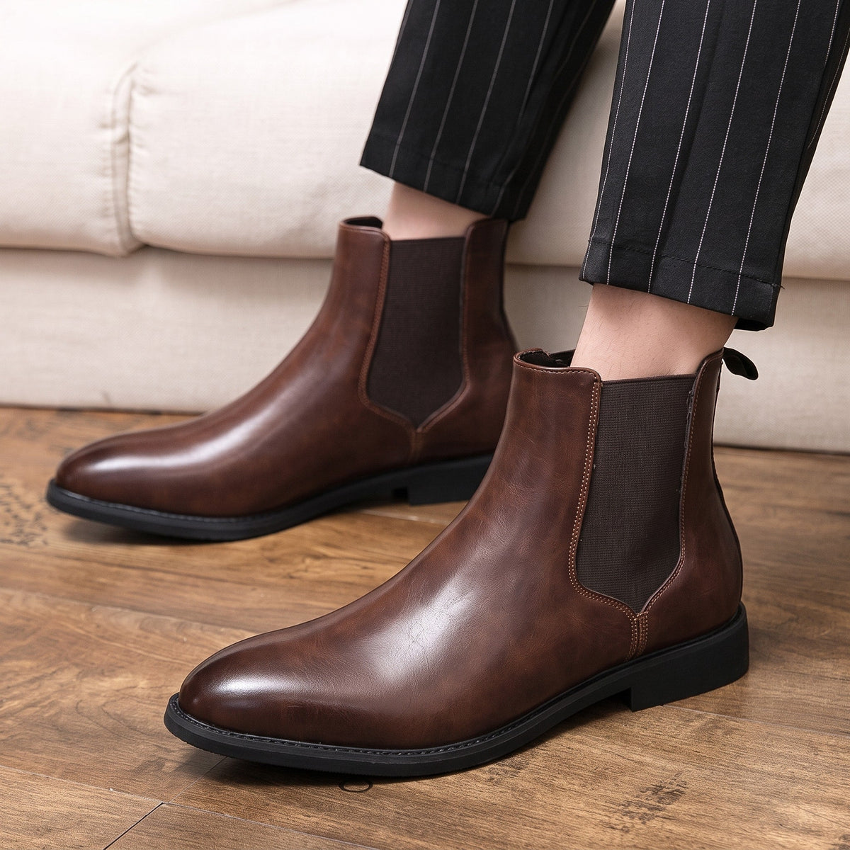 James - Men's Classic Chelsea Boots with Elastic Gusset - Boots - Brown - Davies & Cooper