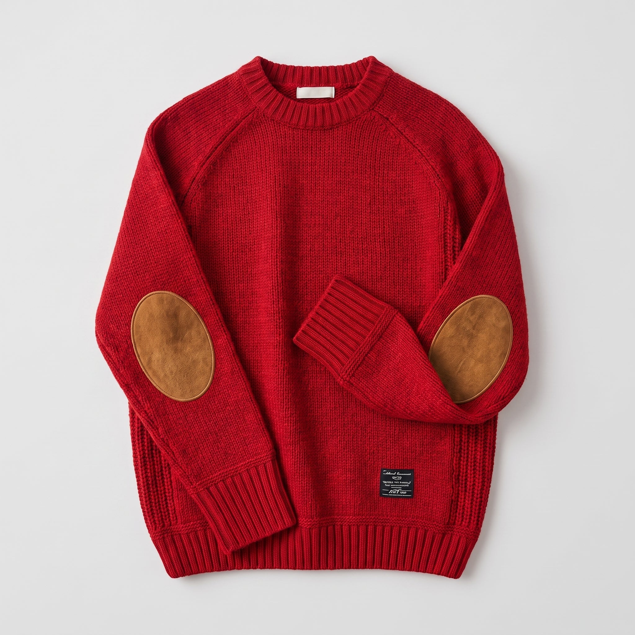James - Men's Elbow Patch Knitted Jumper with Ribbed Trim - Sweaters - Red - Davies & Cooper