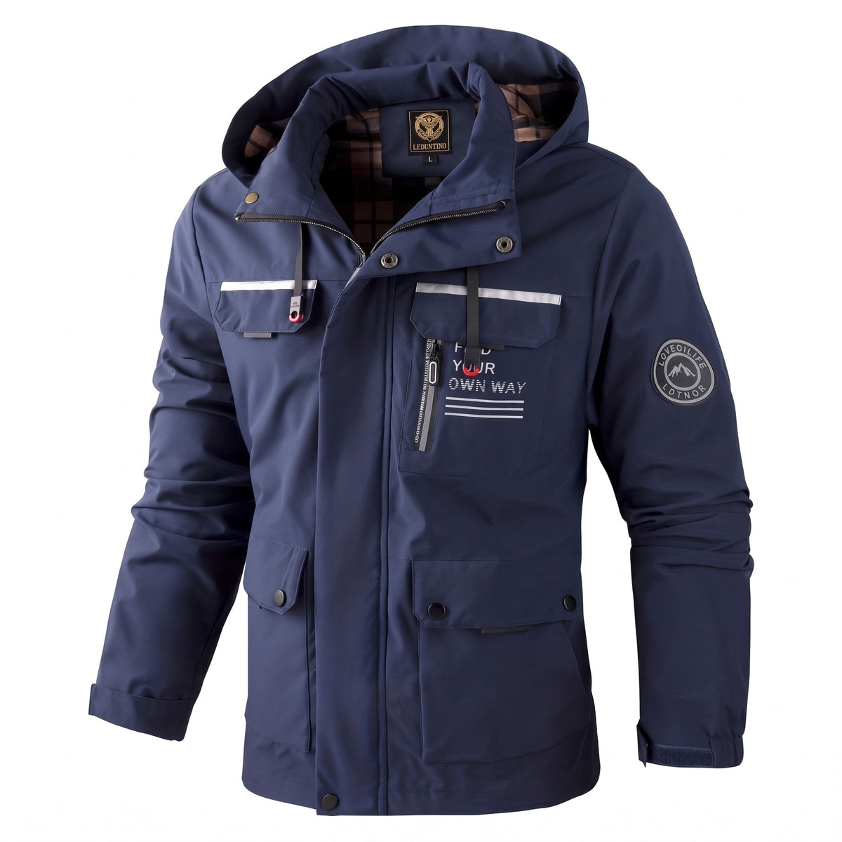 James - Men's Hooded Jacket with Multiple Pockets - Coats & Jackets - Navy Blue - Davies & Cooper
