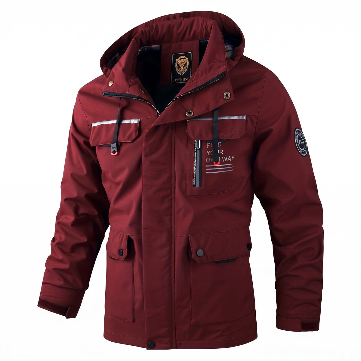 James - Men's Hooded Jacket with Multiple Pockets - Coats & Jackets - Burgundy - Davies & Cooper