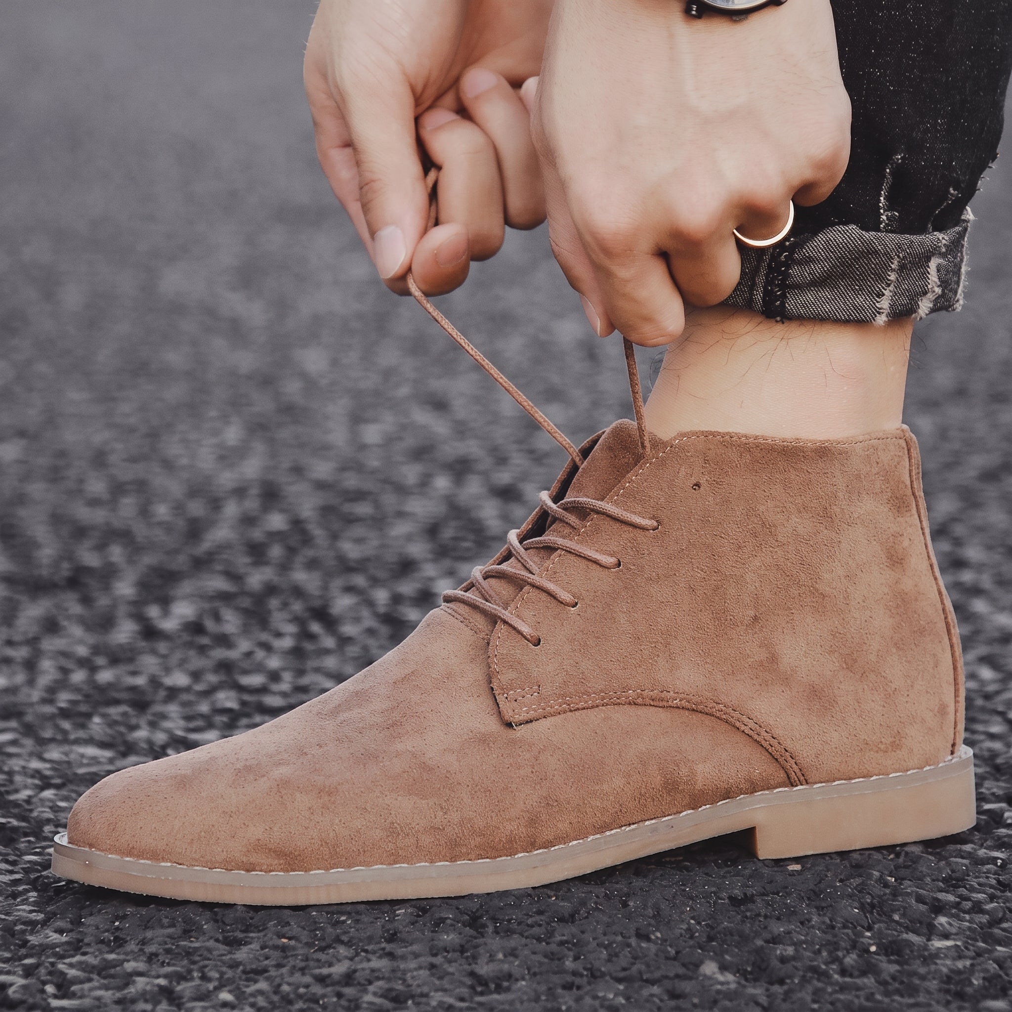 James - Men's Lace-Up Chukka Boots with Stitched Toe - Boots - Brown - Davies & Cooper