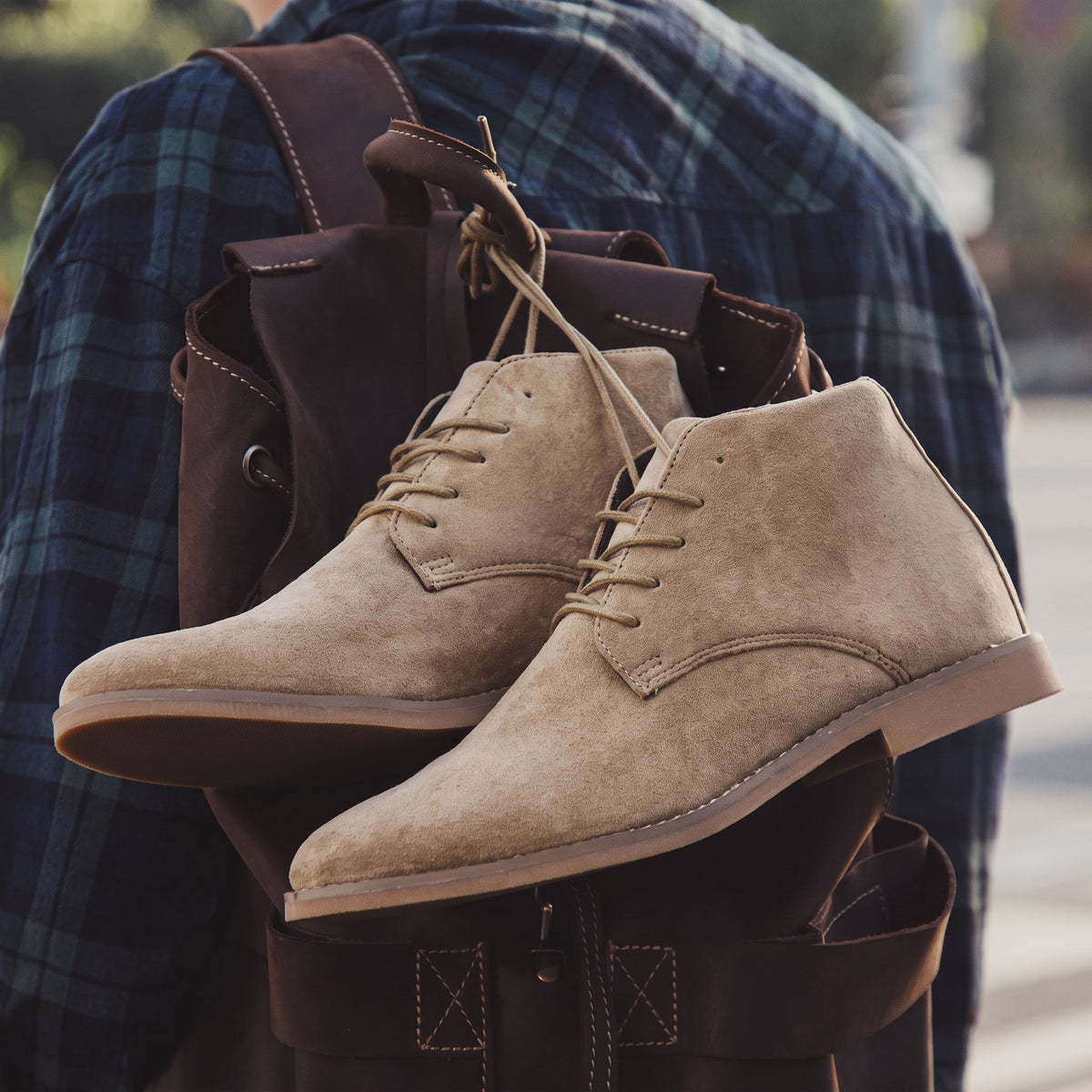 James - Men's Lace-Up Chukka Boots with Stitched Toe - Boots - Khaki - Davies & Cooper