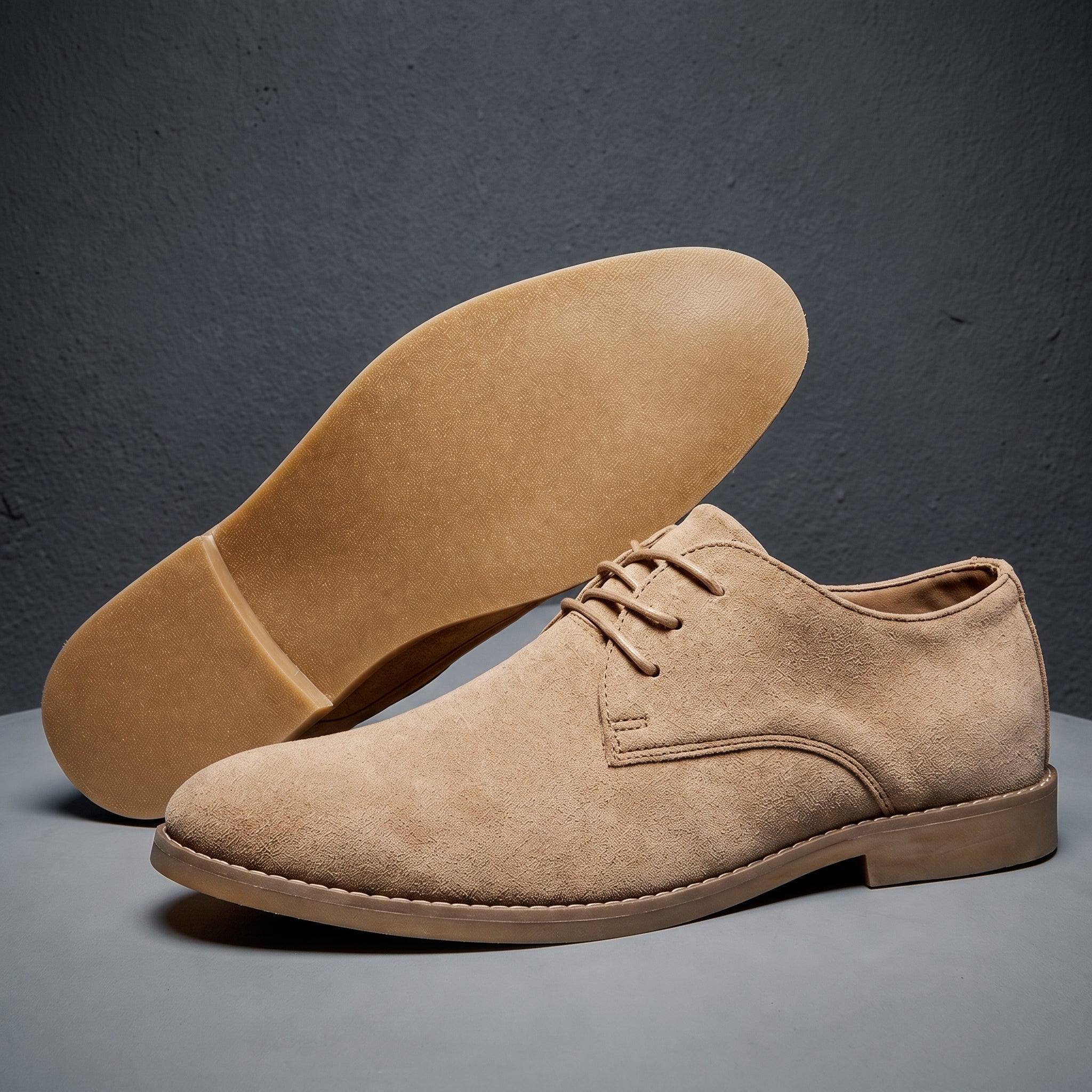 James - Men's Lace-Up Derby Shoes with Round Toe - Flats - Khaki - Davies & Cooper