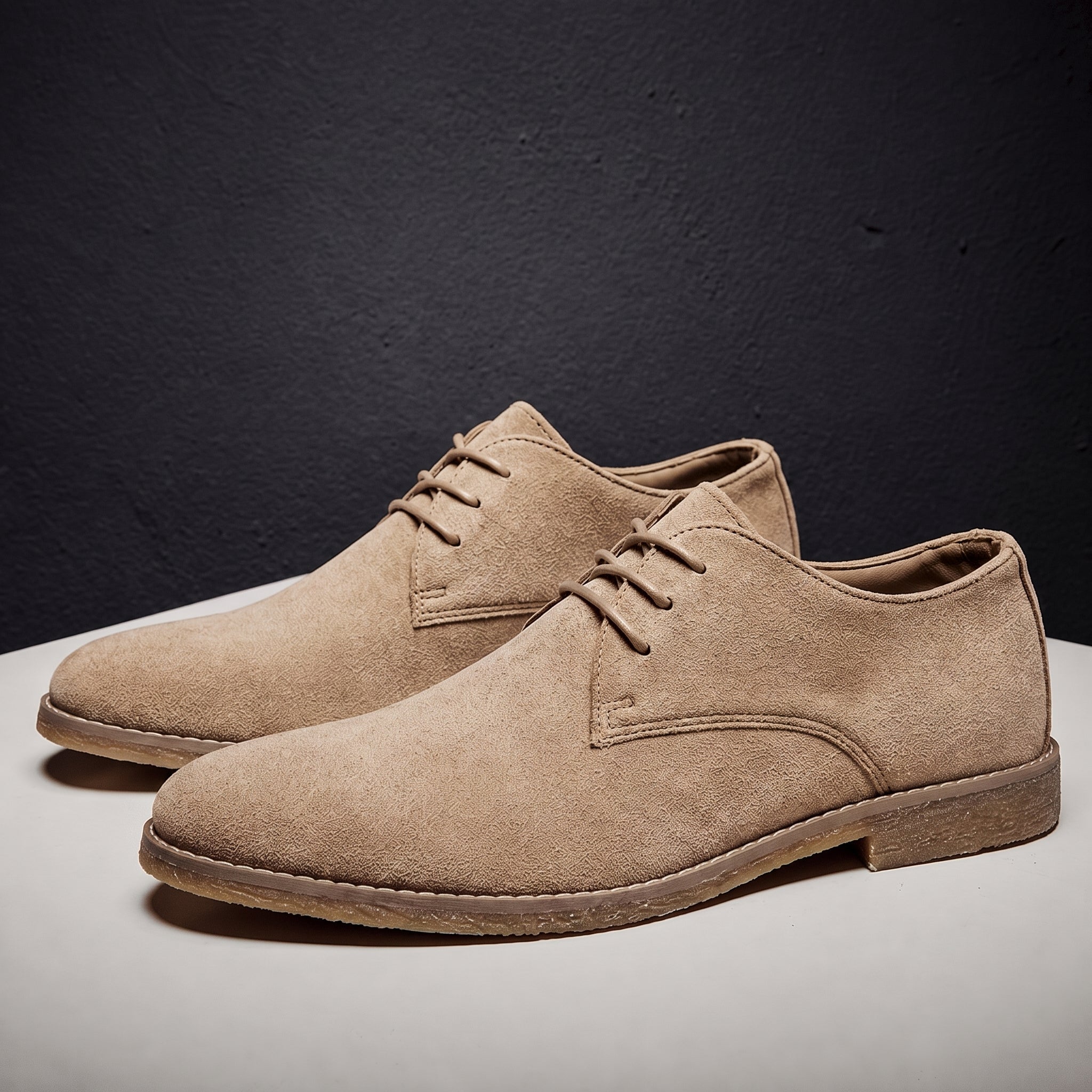 James - Men's Lace-Up Derby Shoes with Round Toe - Flats - Khaki - Davies & Cooper