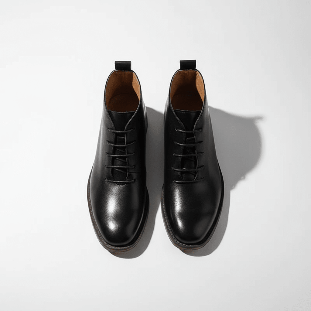 James - Men's Lace-Up Leather Chukka Boots with Stacked Heel - Boots - Black - Davies & Cooper