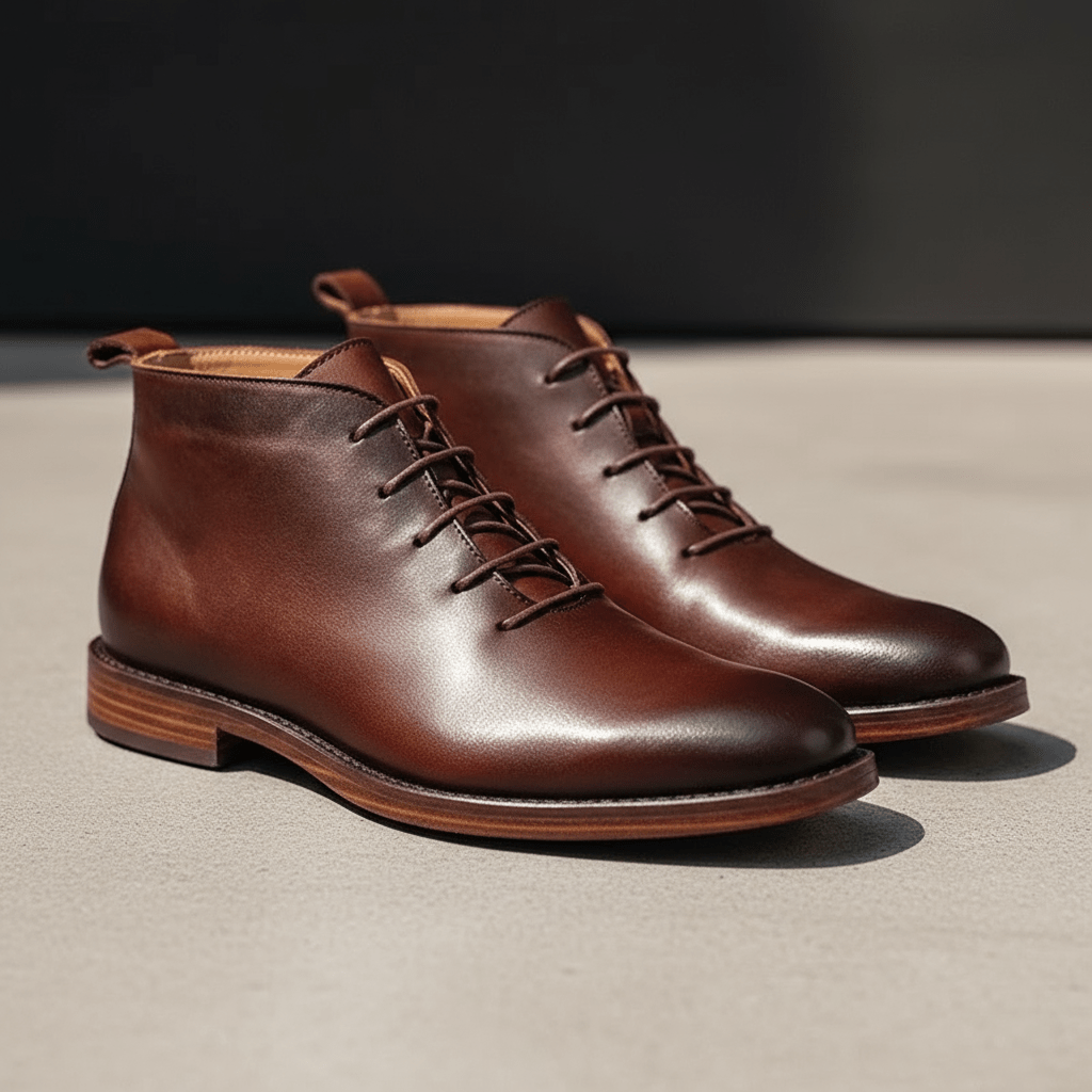 James - Men's Lace-Up Leather Chukka Boots with Stacked Heel - Boots - Brown - Davies & Cooper