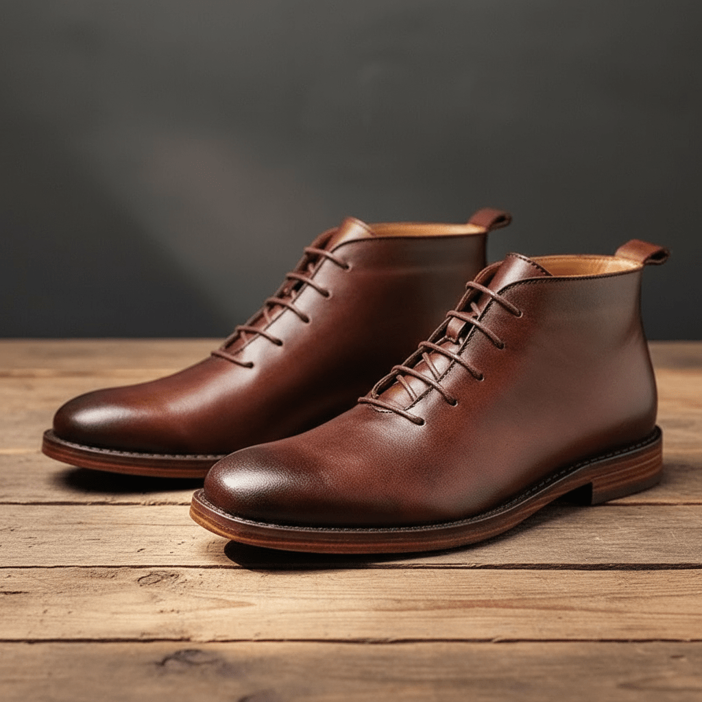 James - Men's Lace-Up Leather Chukka Boots with Stacked Heel - Boots - Brown - Davies & Cooper