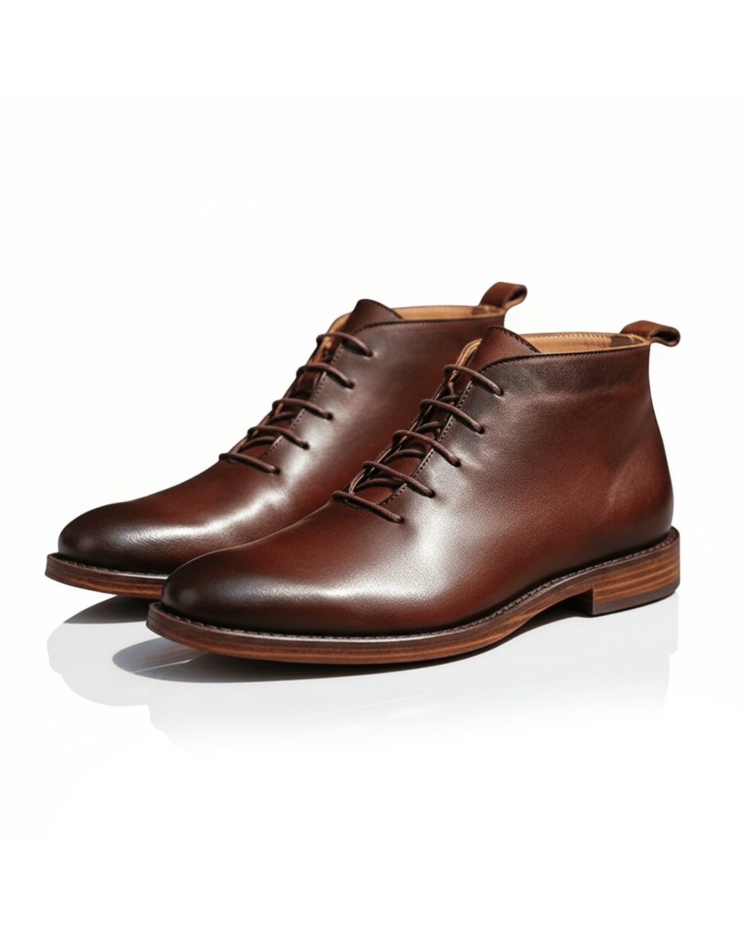 James - Men's Lace-Up Leather Chukka Boots with Stacked Heel - Boots - Brown - Davies & Cooper