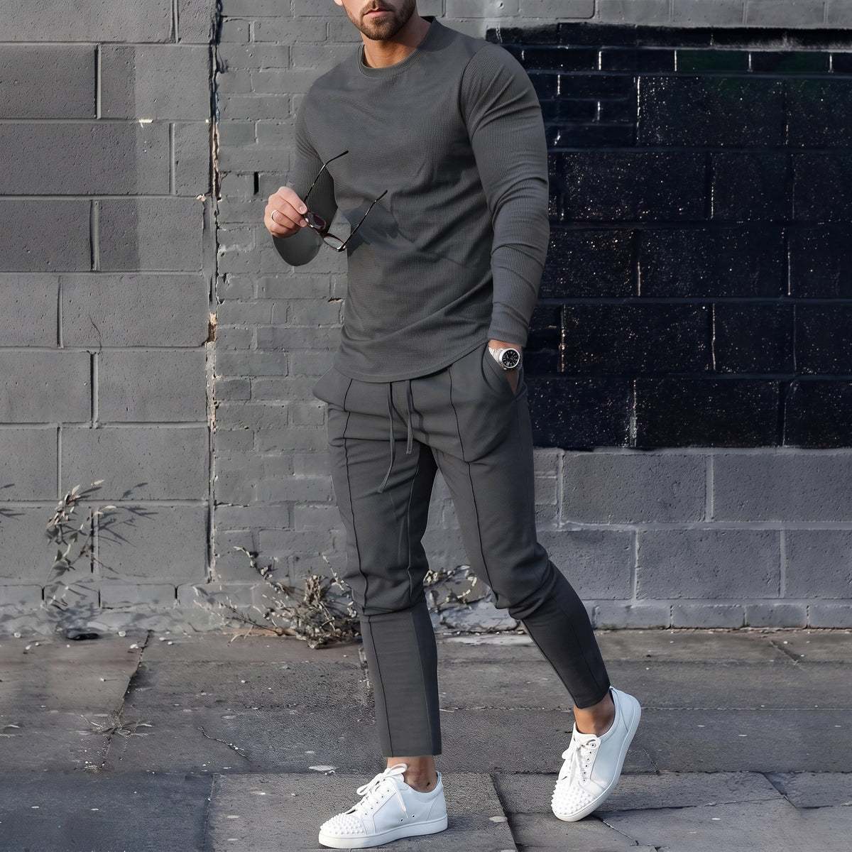 James - Men's Long Sleeve Two-Piece Tracksuit Set - Outfit Sets - Dark Grey - Davies & Cooper