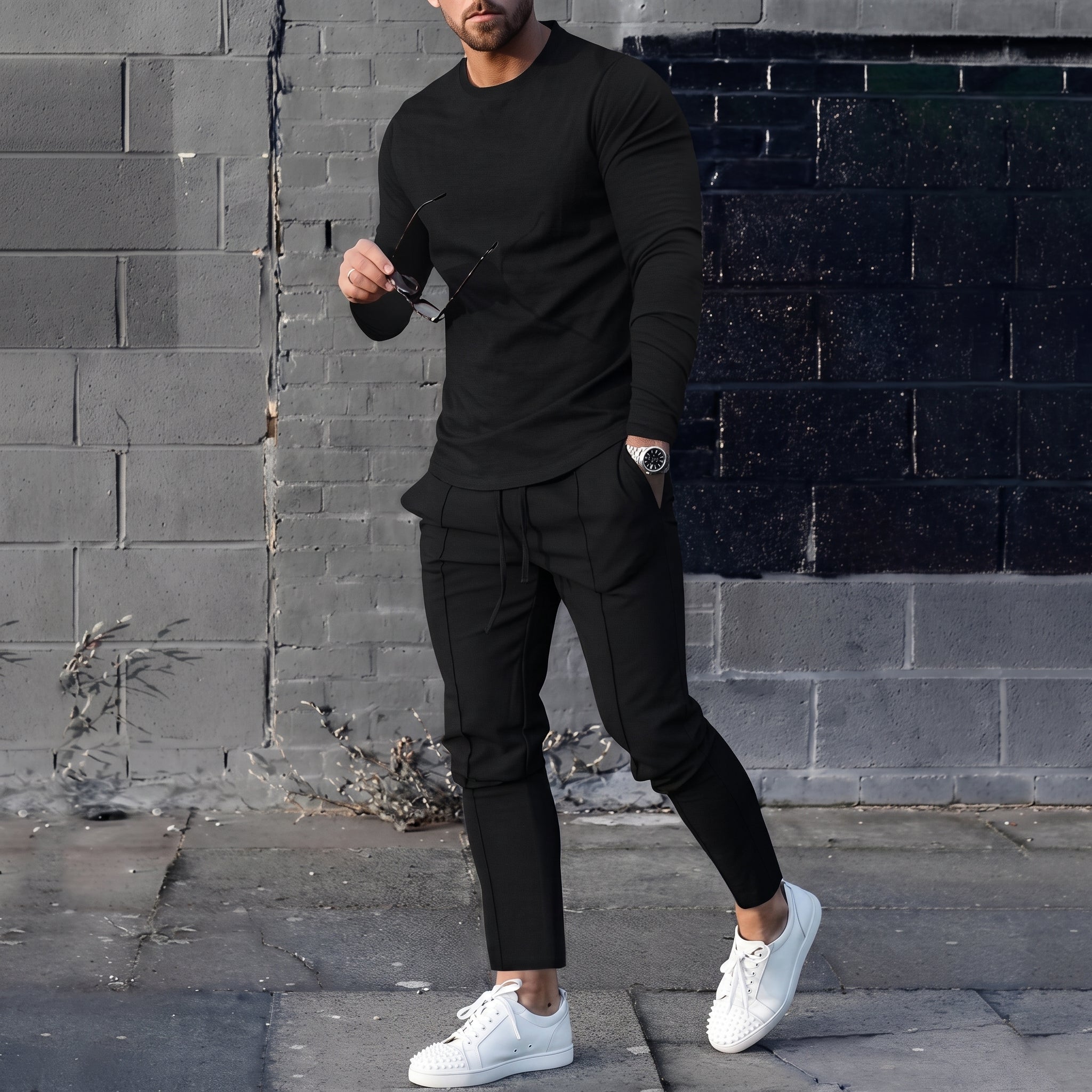 James - Men's Long Sleeve Two-Piece Tracksuit Set - Outfit Sets - Black - Davies & Cooper