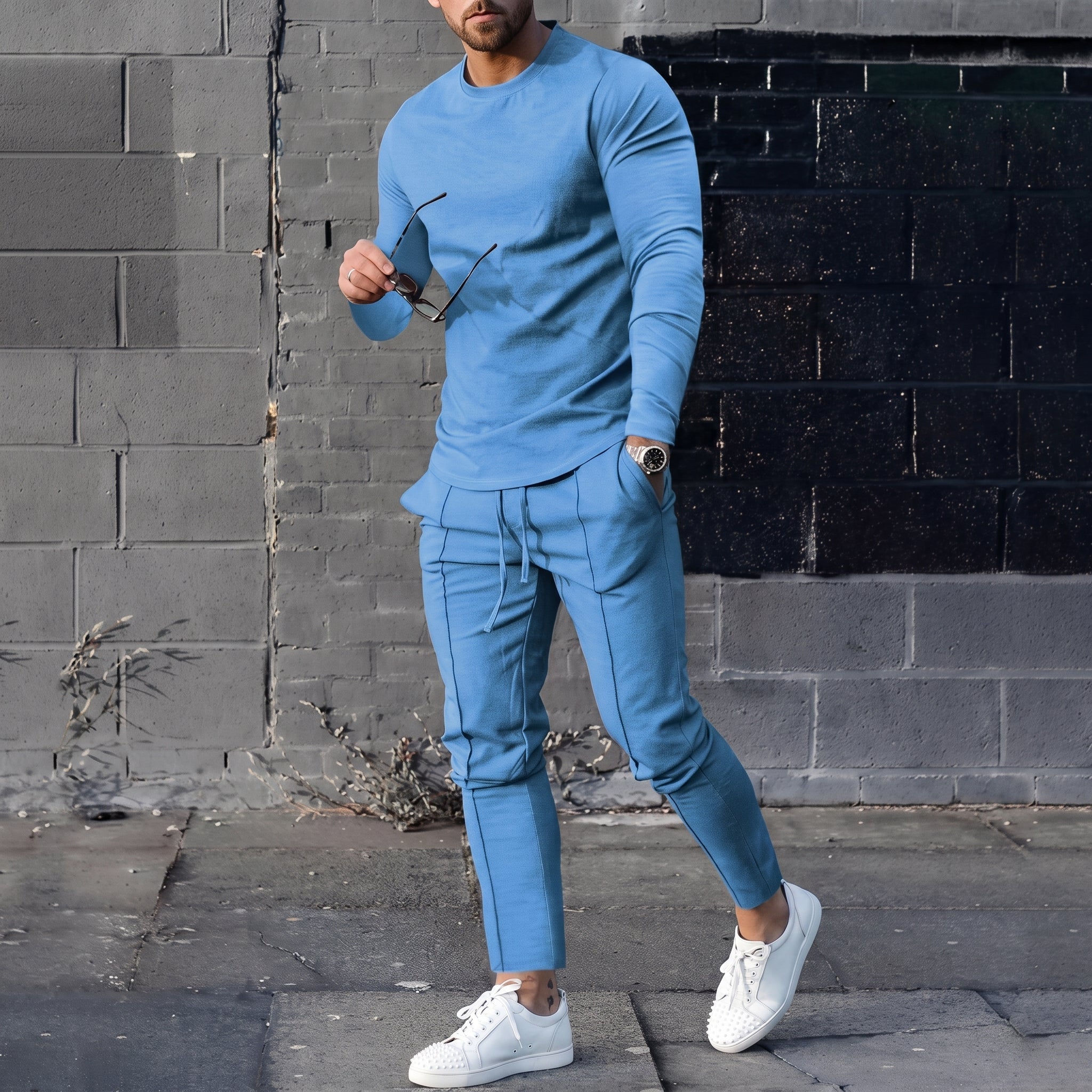 James - Men's Long Sleeve Two-Piece Tracksuit Set - Outfit Sets - Blue - Davies & Cooper