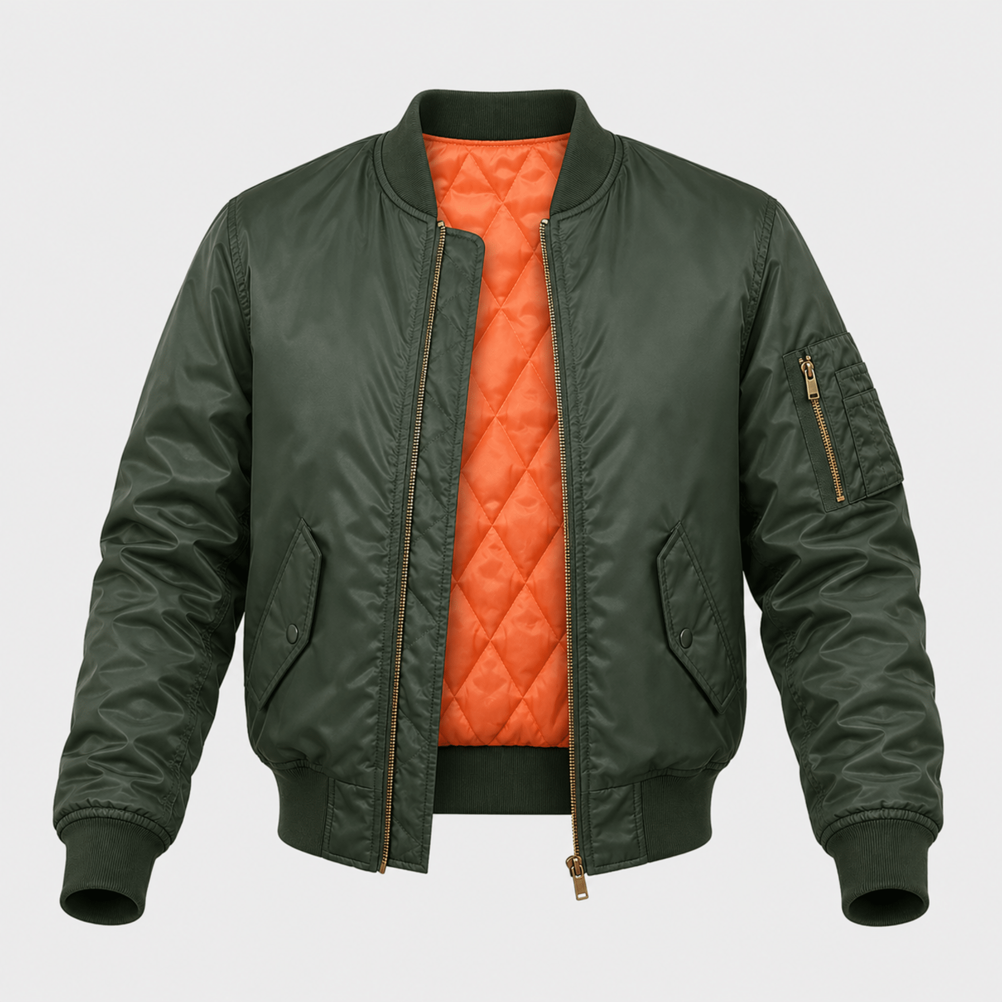 James - Men's MA-1 Style Quilted Bomber Jacket - Bomber Jackets - Green - Davies & Cooper