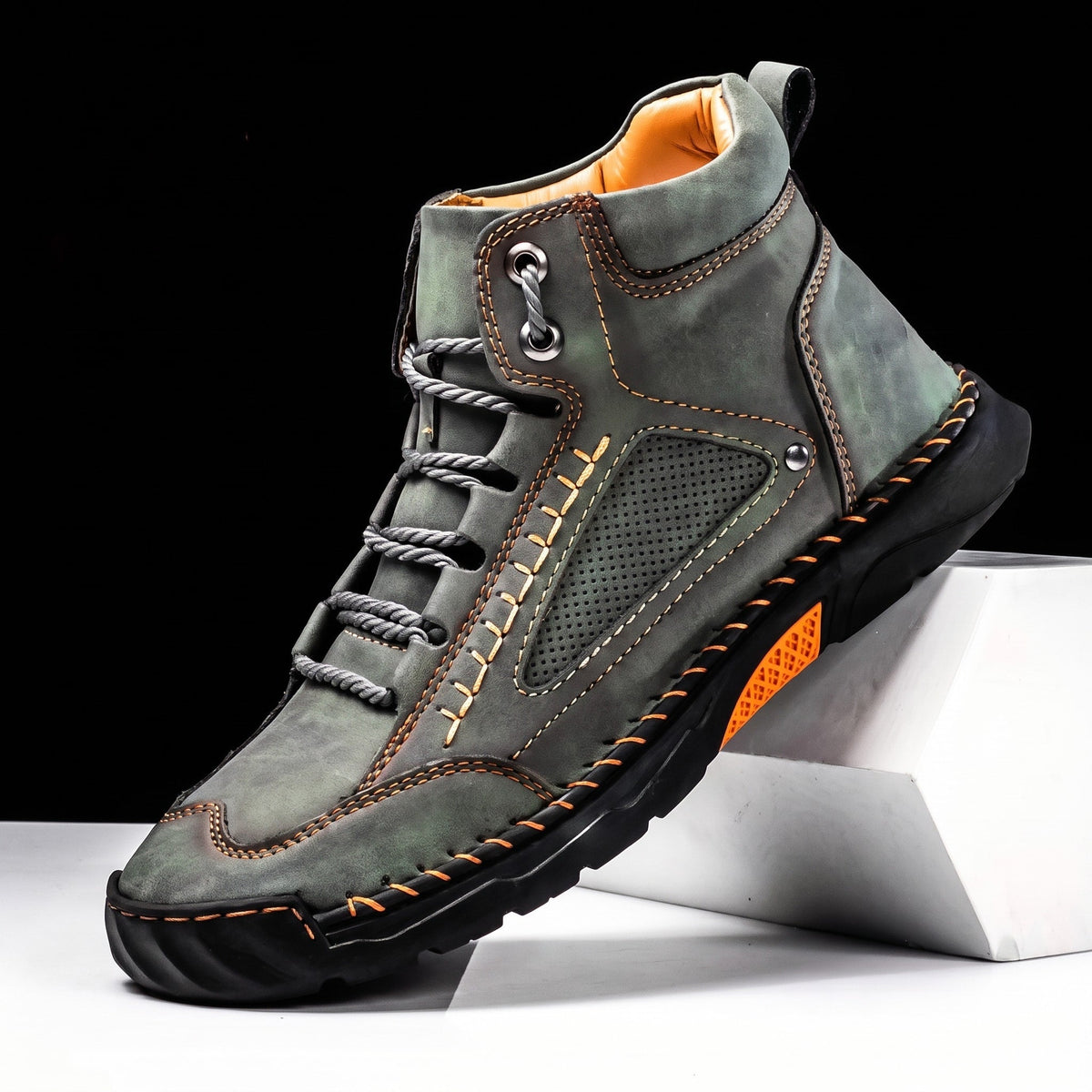 James - Men's Orthopaedic Lace-Up Ankle Boots with Contrast Rubber Sole - Green - Davies & Cooper