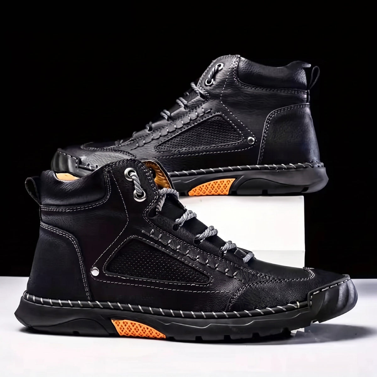 James - Men's Orthopaedic Lace-Up Ankle Boots with Contrast Rubber Sole - Black - Davies & Cooper