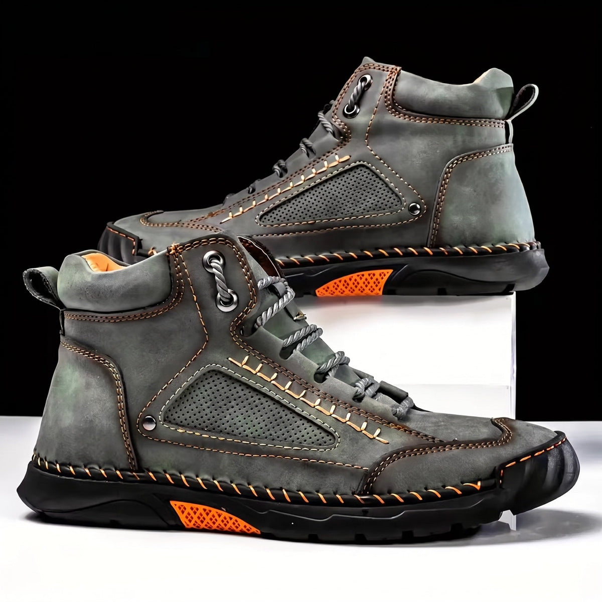 James - Men's Orthopaedic Lace-Up Ankle Boots with Contrast Rubber Sole - Green - Davies & Cooper