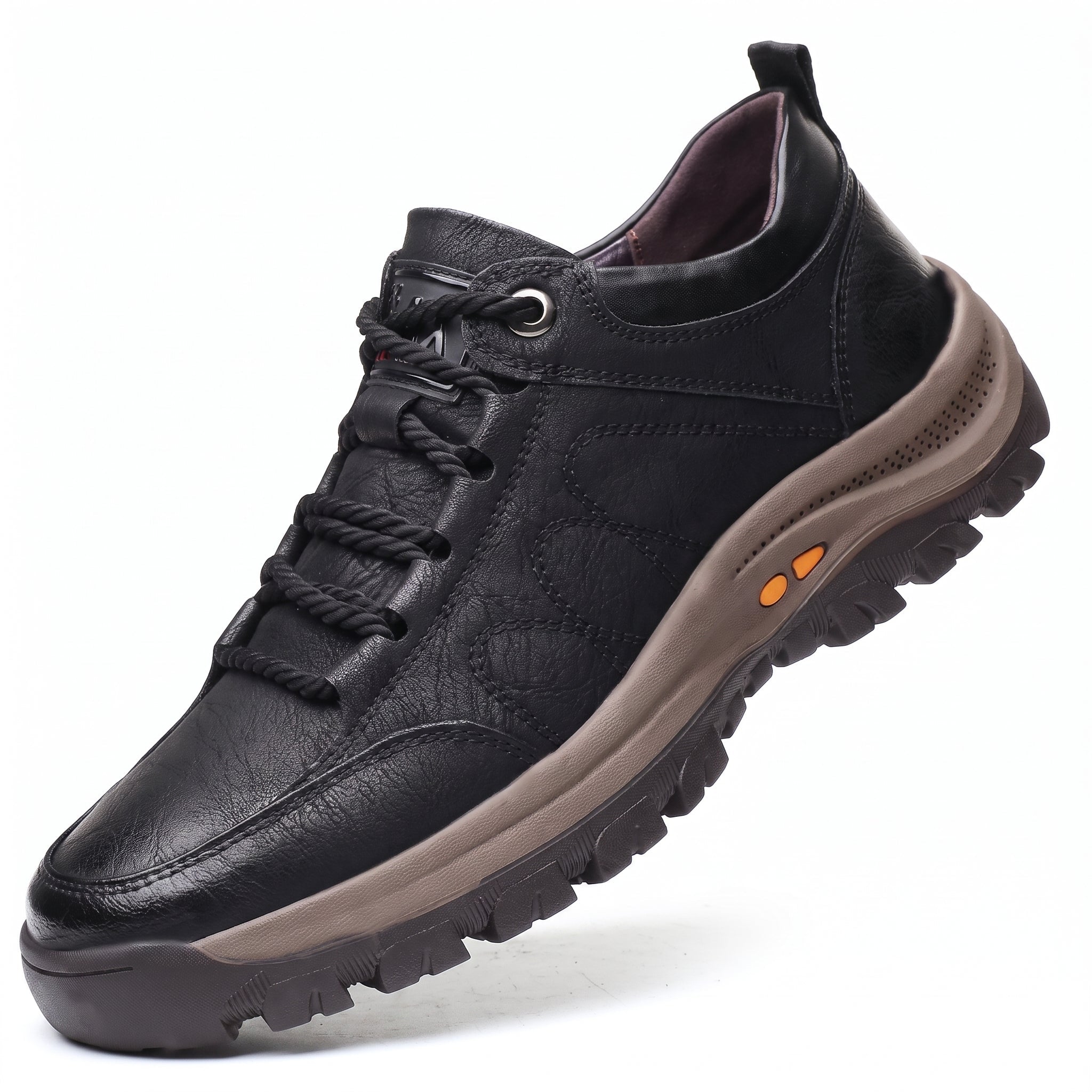 James - Men's Orthopaedic Lace-Up Leather-Look Trainers - Sneakers - Black - Davies & Cooper
