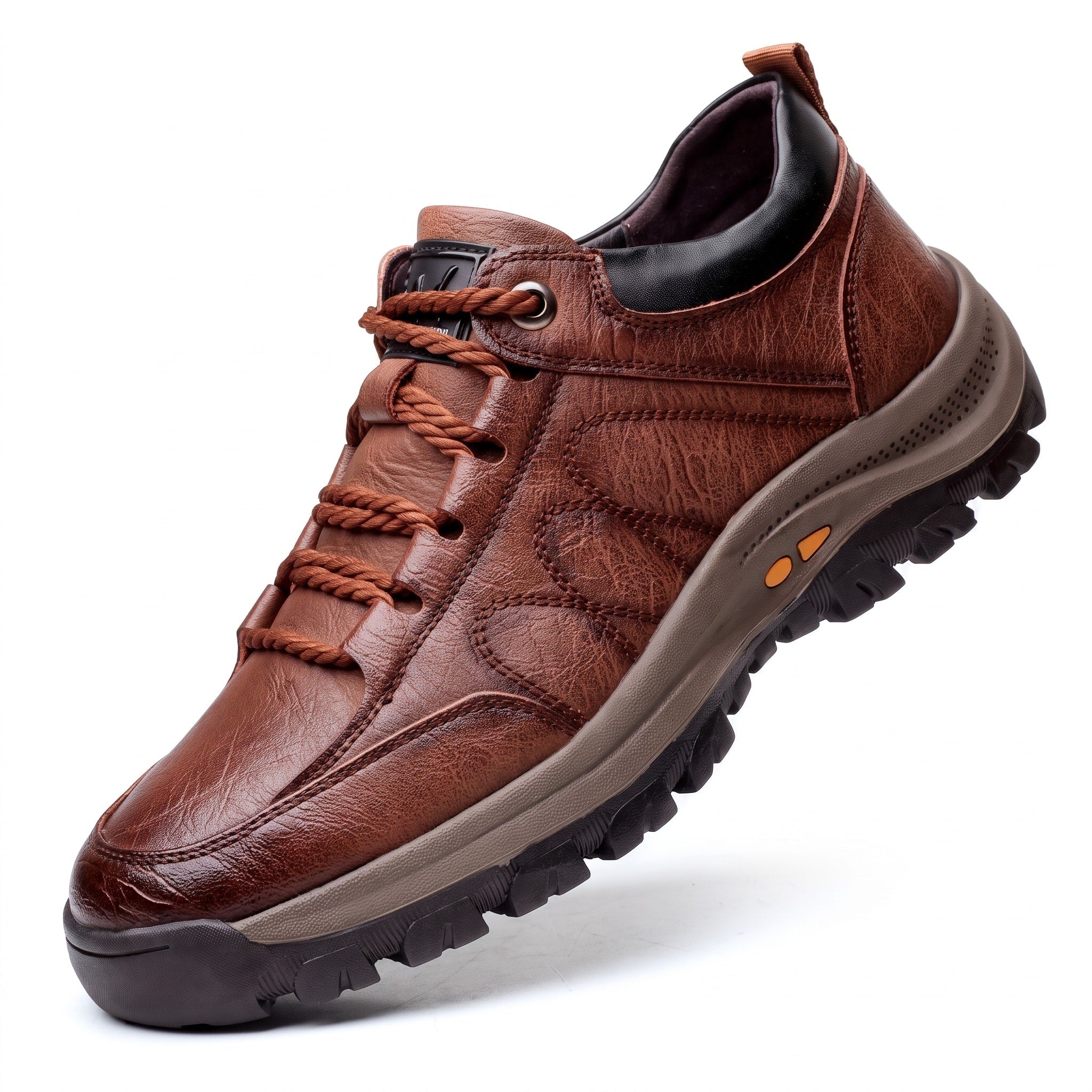 James - Men's Orthopaedic Lace-Up Leather-Look Trainers - Sneakers - Brown - Davies & Cooper