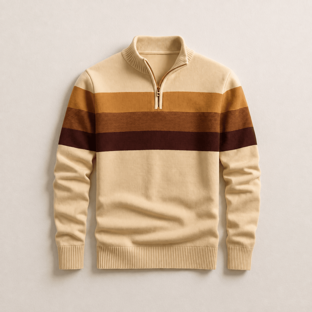 James - Men's Quarter-Zip Colour-Block Knitted Jumper - Sweaters - Cream - Davies & Cooper