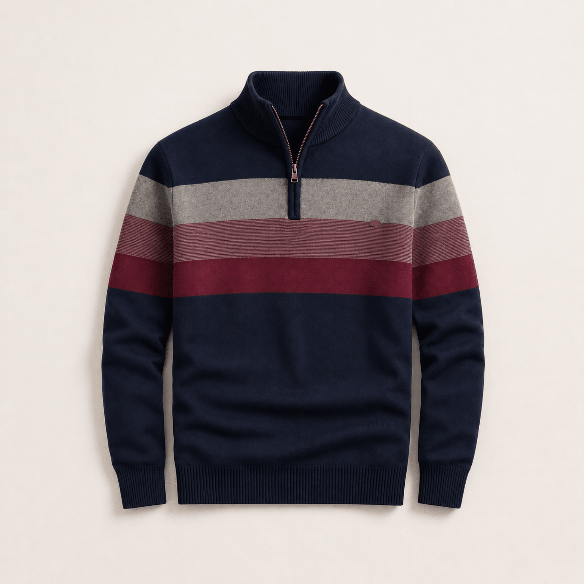 James - Men's Quarter-Zip Colour-Block Knitted Jumper - Sweaters - Navy - Davies & Cooper