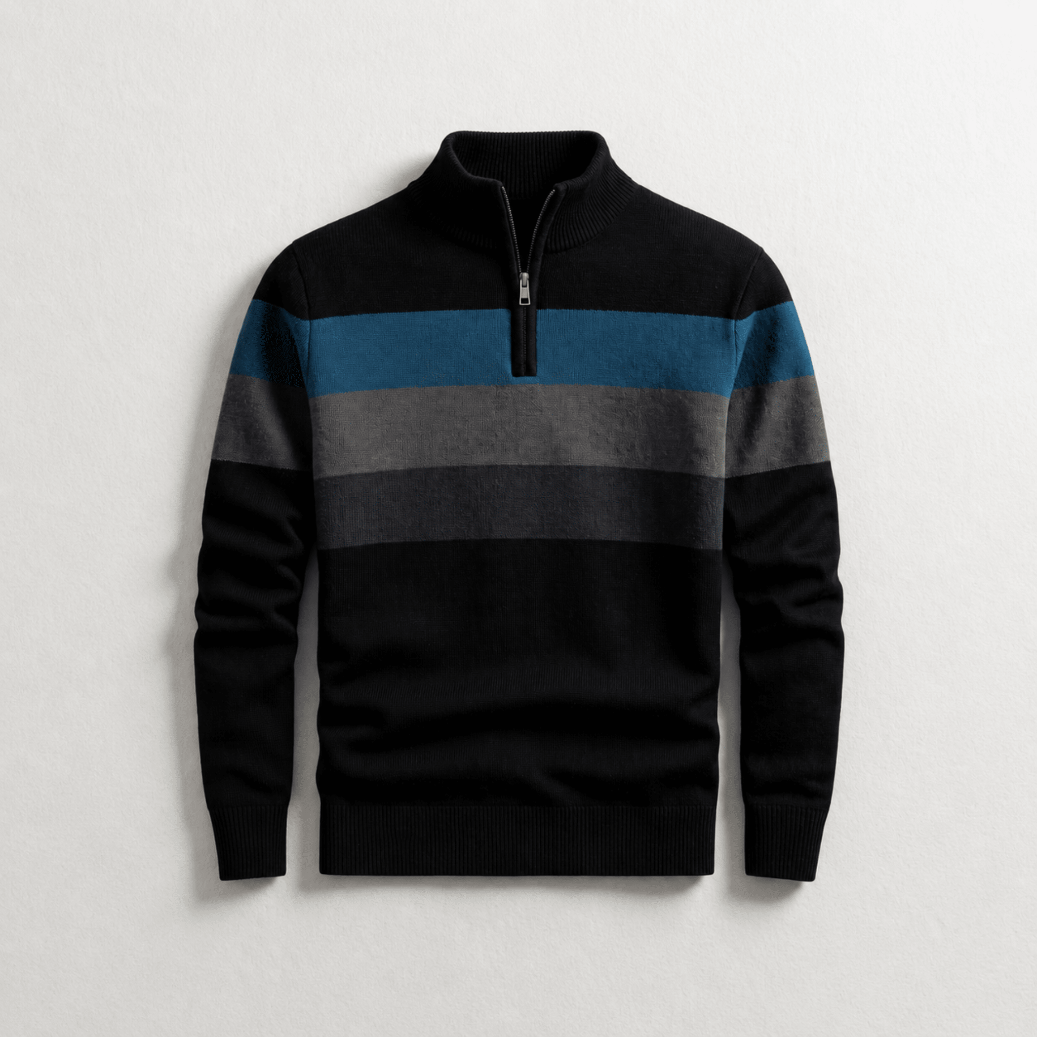 James - Men's Quarter-Zip Colour-Block Knitted Jumper - Sweaters - Black - Davies & Cooper