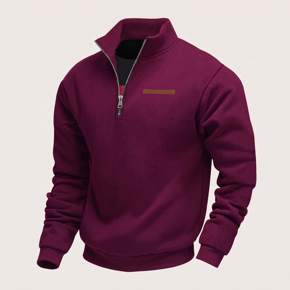 James - Men's Quarter-Zip Fleece Sweatshirt with Faux Trim - Sweatshirts - Dark Red - Davies & Cooper