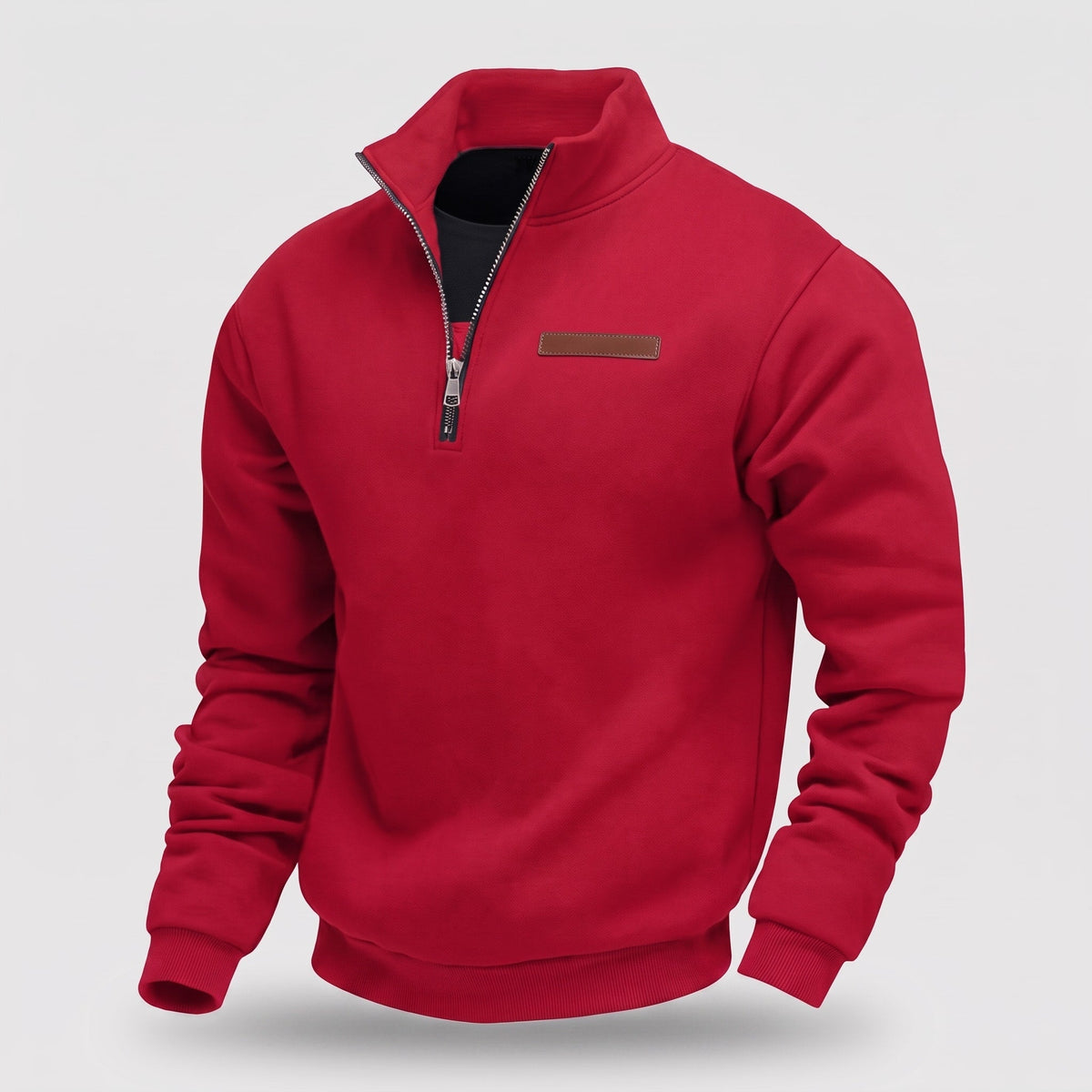 James - Men's Quarter-Zip Fleece Sweatshirt with Faux Trim - Sweatshirts - Red - Davies & Cooper