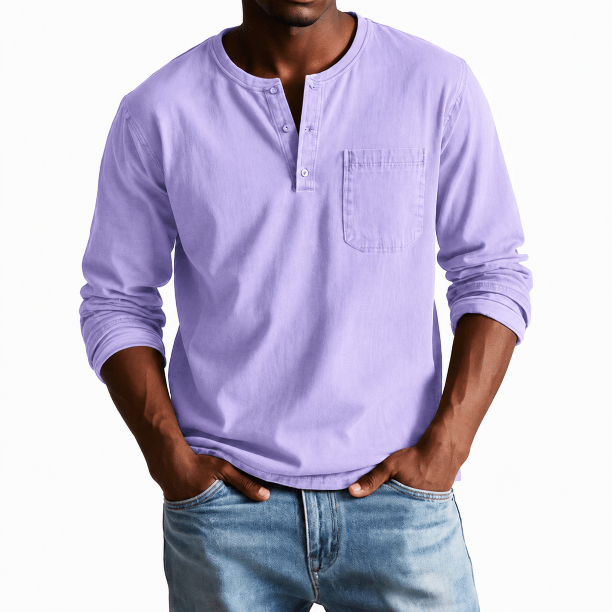 James - Men's Relaxed Fit Henley T-Shirt with Chest Pocket - Henley Shirts - Purple - Davies & Cooper