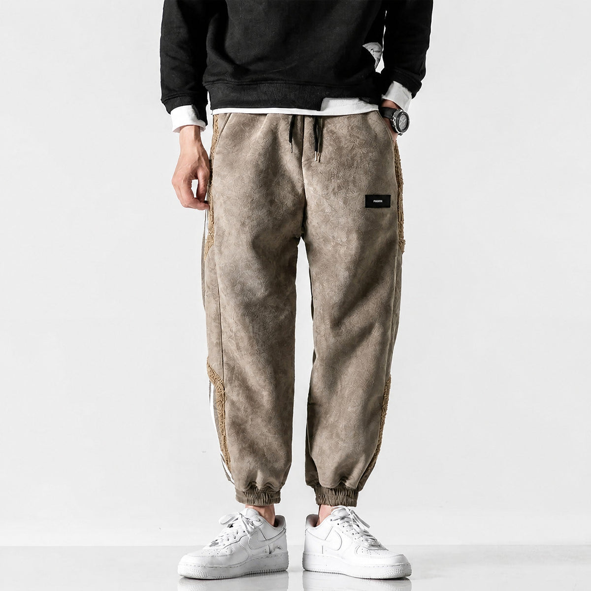 James - Men's Relaxed Fit Joggers with Contrast Side Stripe - Joggers - Khaki - Davies & Cooper