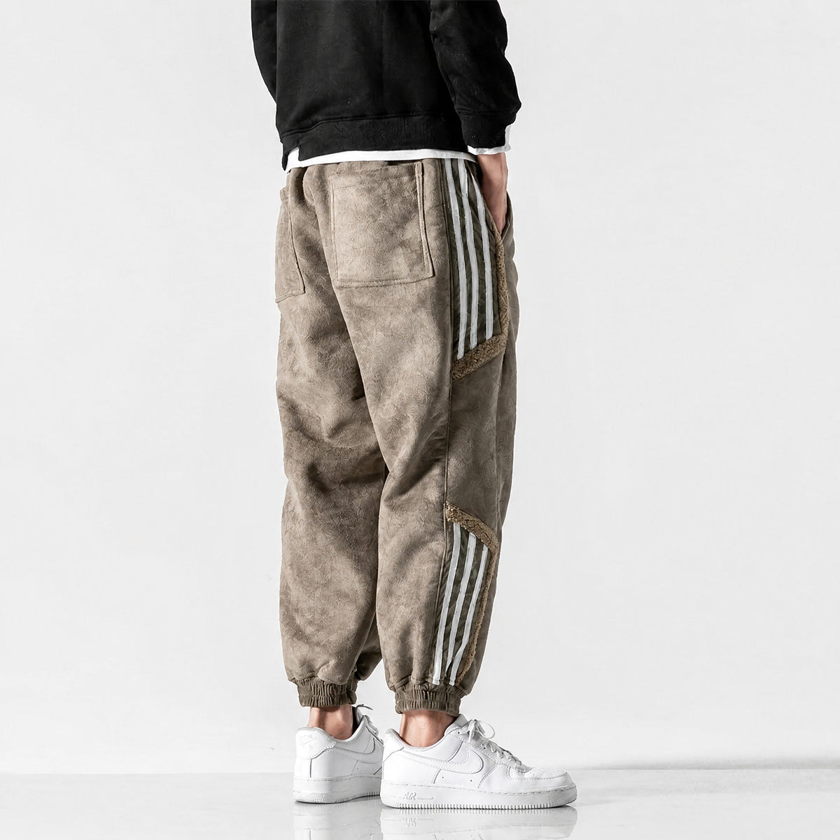 James - Men's Relaxed Fit Joggers with Contrast Side Stripe - Joggers - Khaki - Davies & Cooper