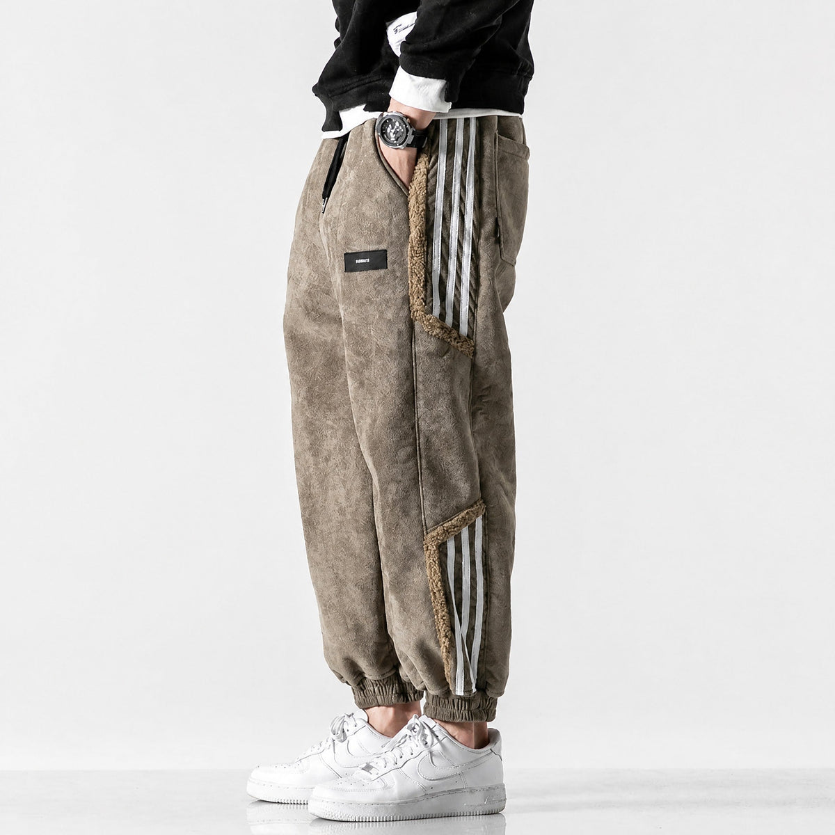 James - Men's Relaxed Fit Joggers with Contrast Side Stripe - Joggers - Khaki - Davies & Cooper