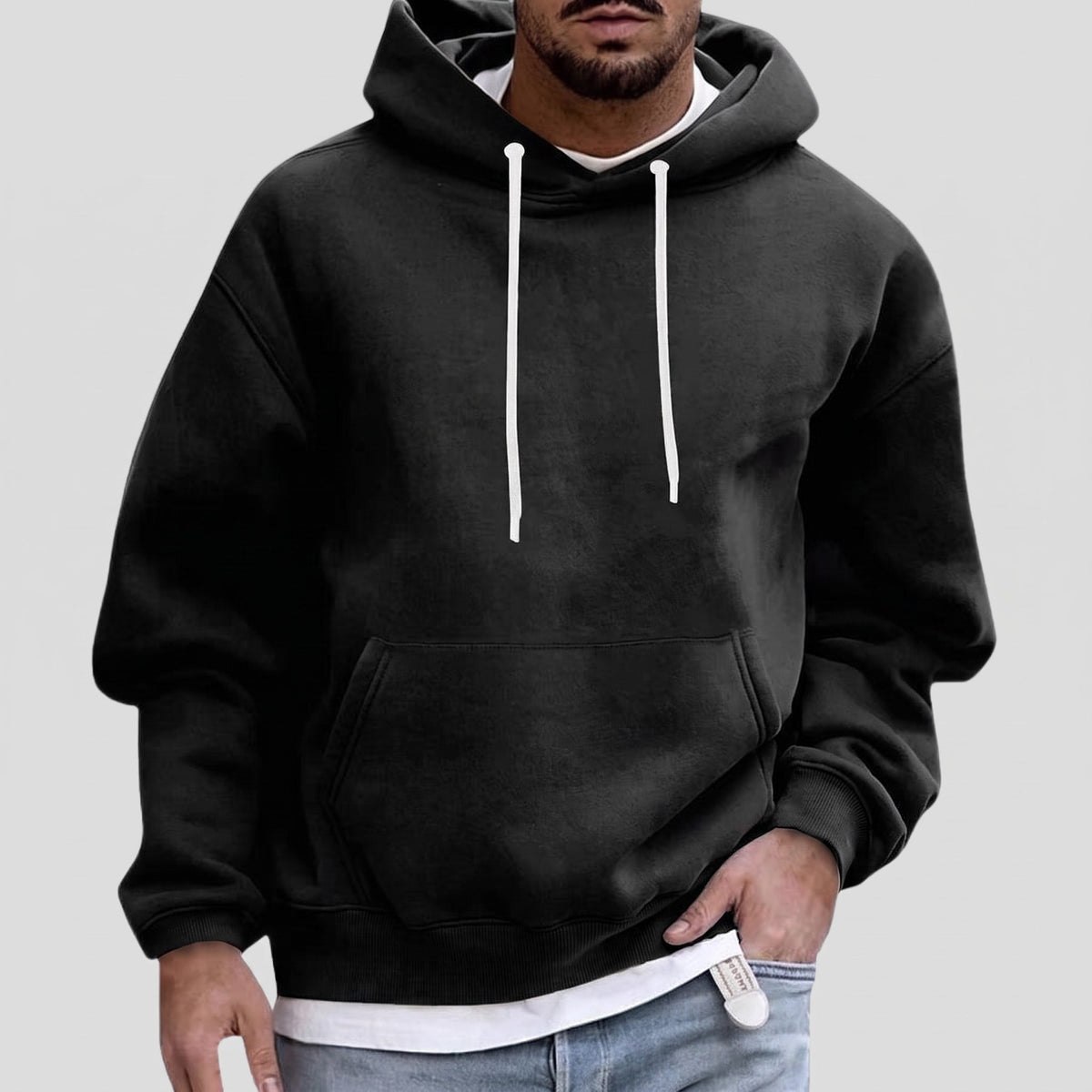 James - Men's Relaxed Fit Pullover Hoodie with Drawstring Hood - Hoodies - Black - Davies & Cooper