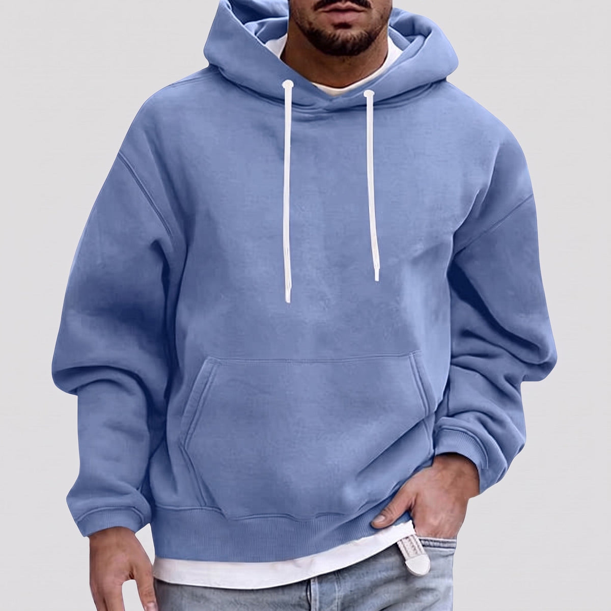James - Men's Relaxed Fit Pullover Hoodie with Drawstring Hood - Hoodies - Blue - Davies & Cooper