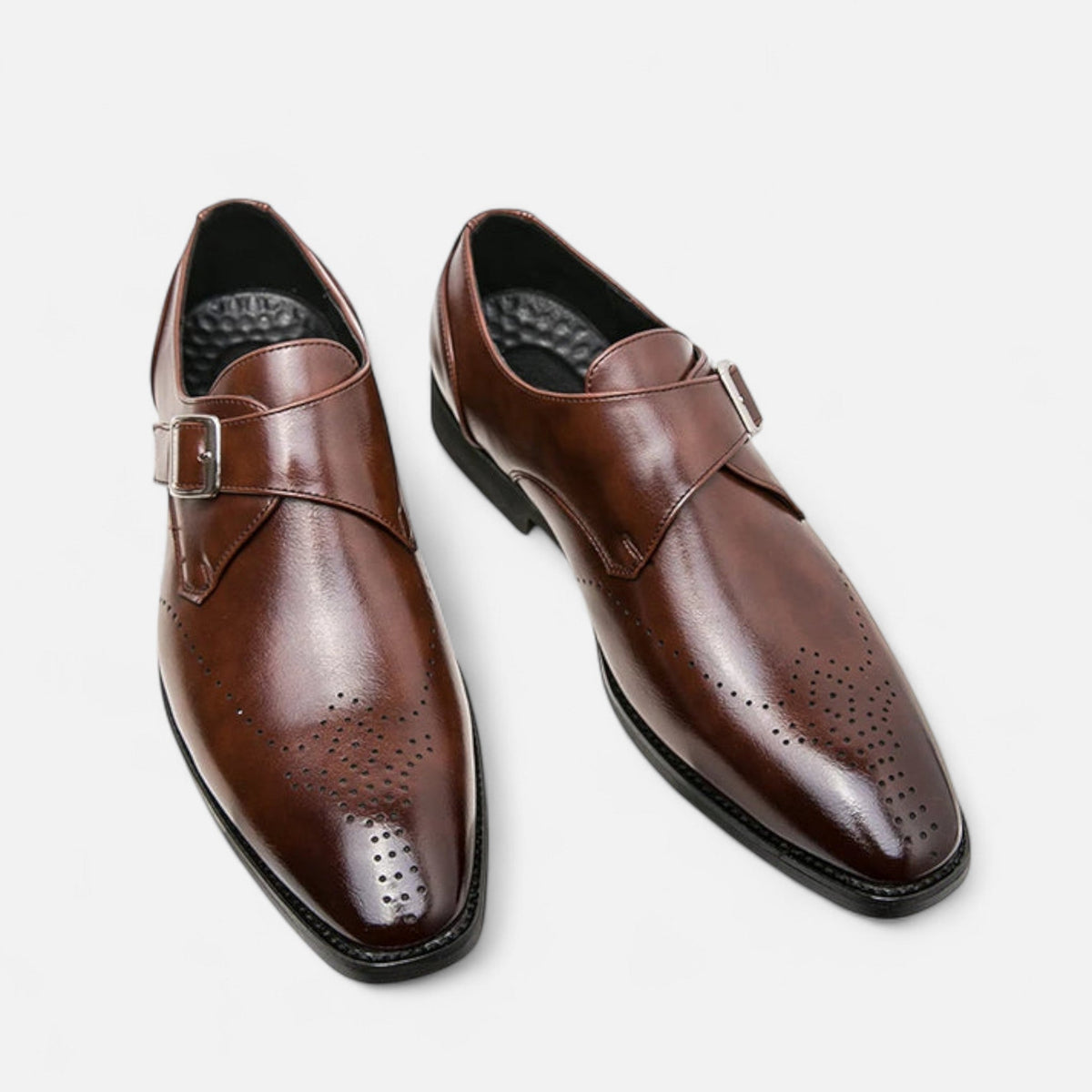 James - Men's Single Monk Strap Brogue Wedding Shoes - Shoes - Brown - Davies & Cooper