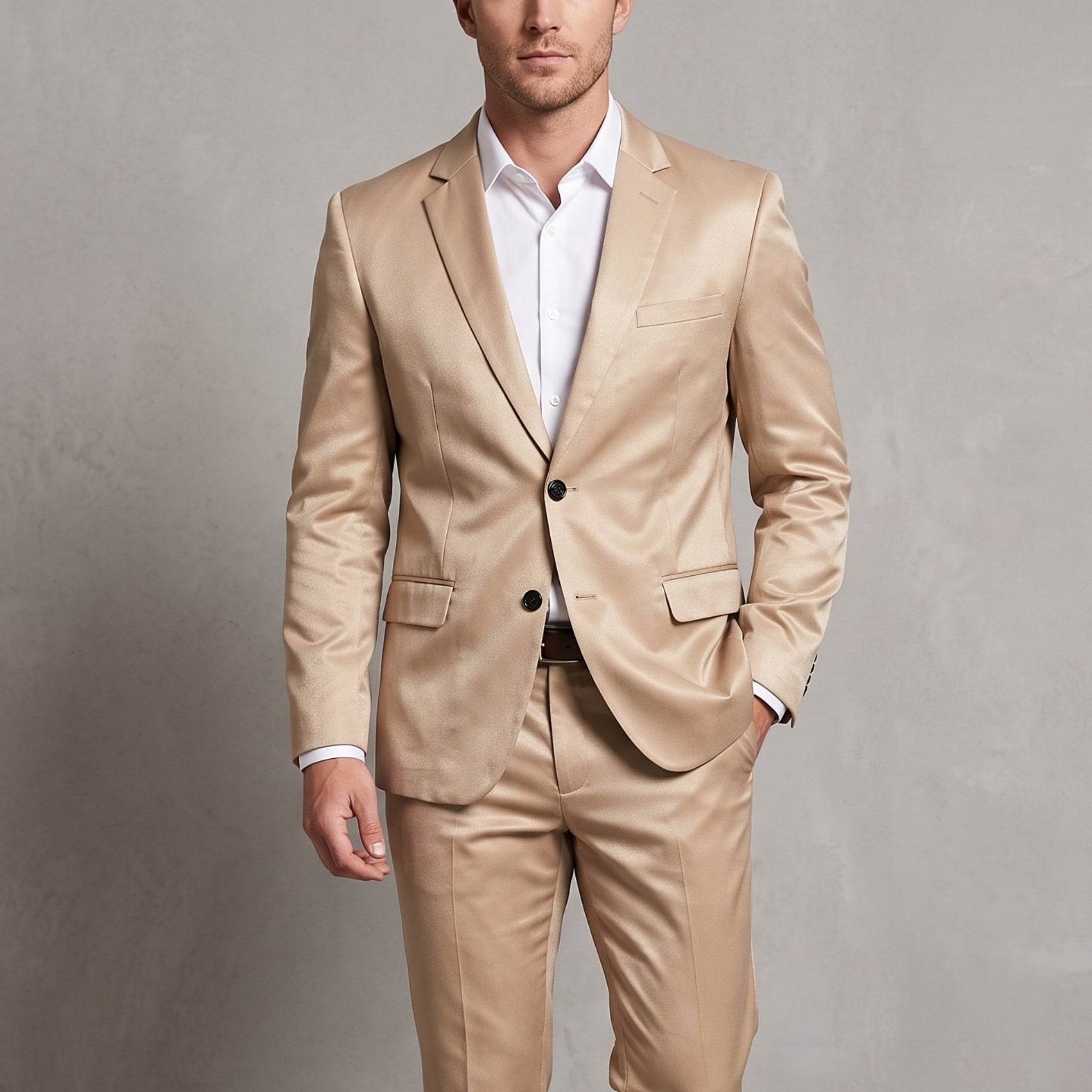 James - Men's Slim Fit Notch Lapel Two-Piece Wedding Guest Suit - Men Suits - Khaki - Davies & Cooper