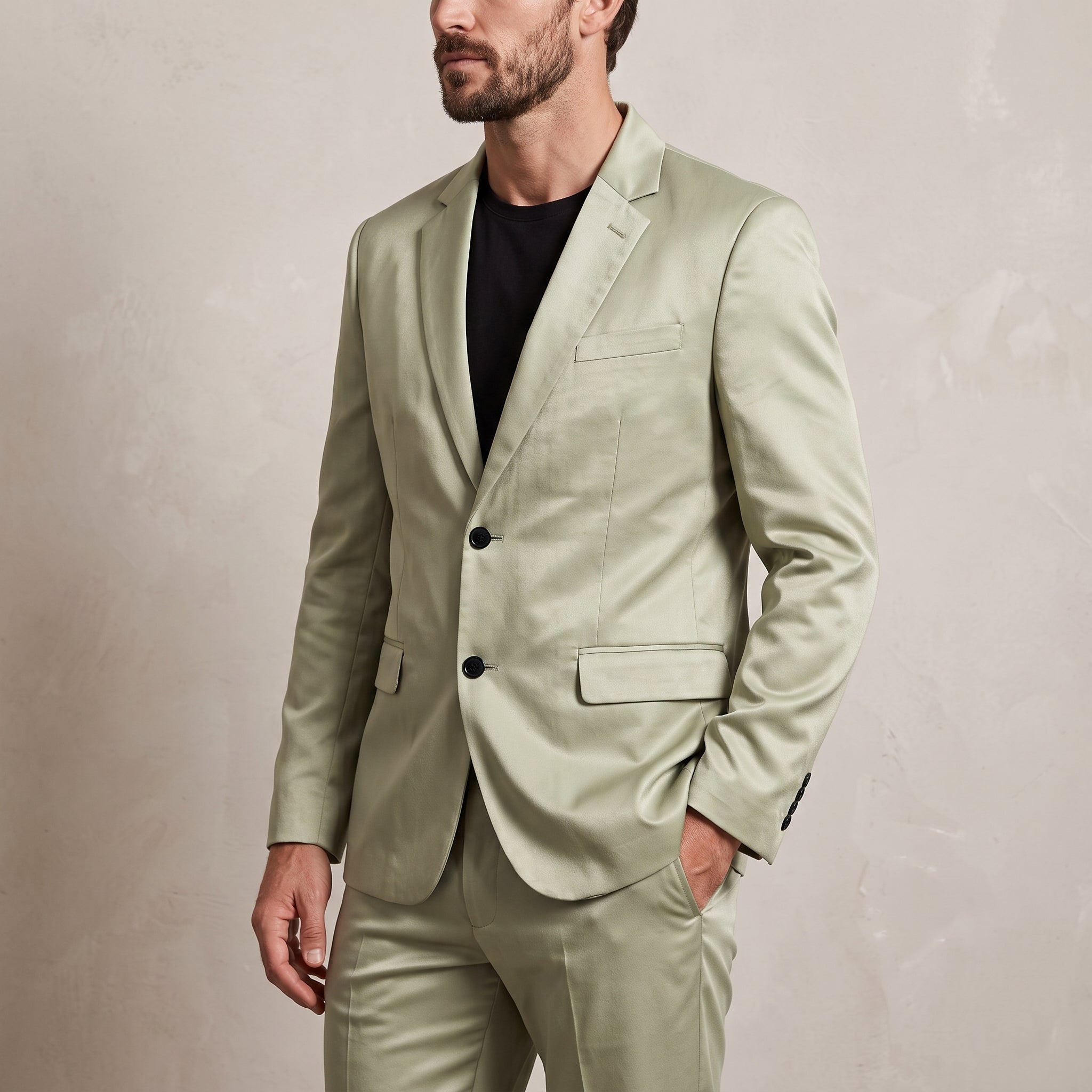 James - Men's Slim Fit Notch Lapel Two-Piece Wedding Guest Suit - Men Suits - Green - Davies & Cooper