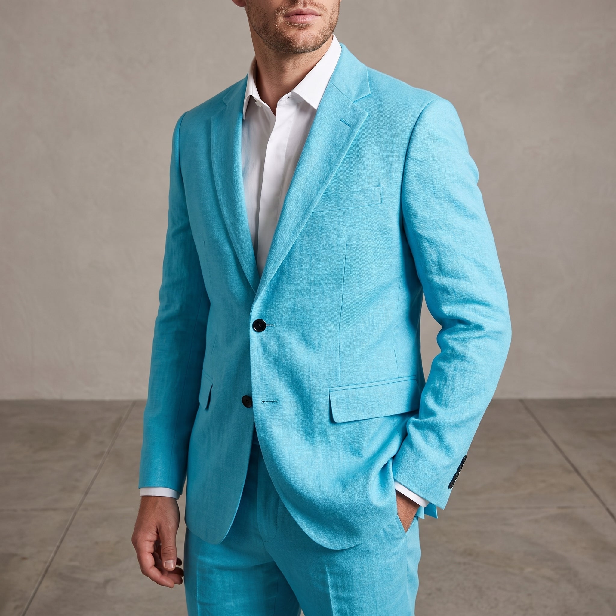 James - Men's Slim Fit Notch Lapel Two-Piece Wedding Suit - 2 Piece Men Suits - Aqua Blue - Davies & Cooper