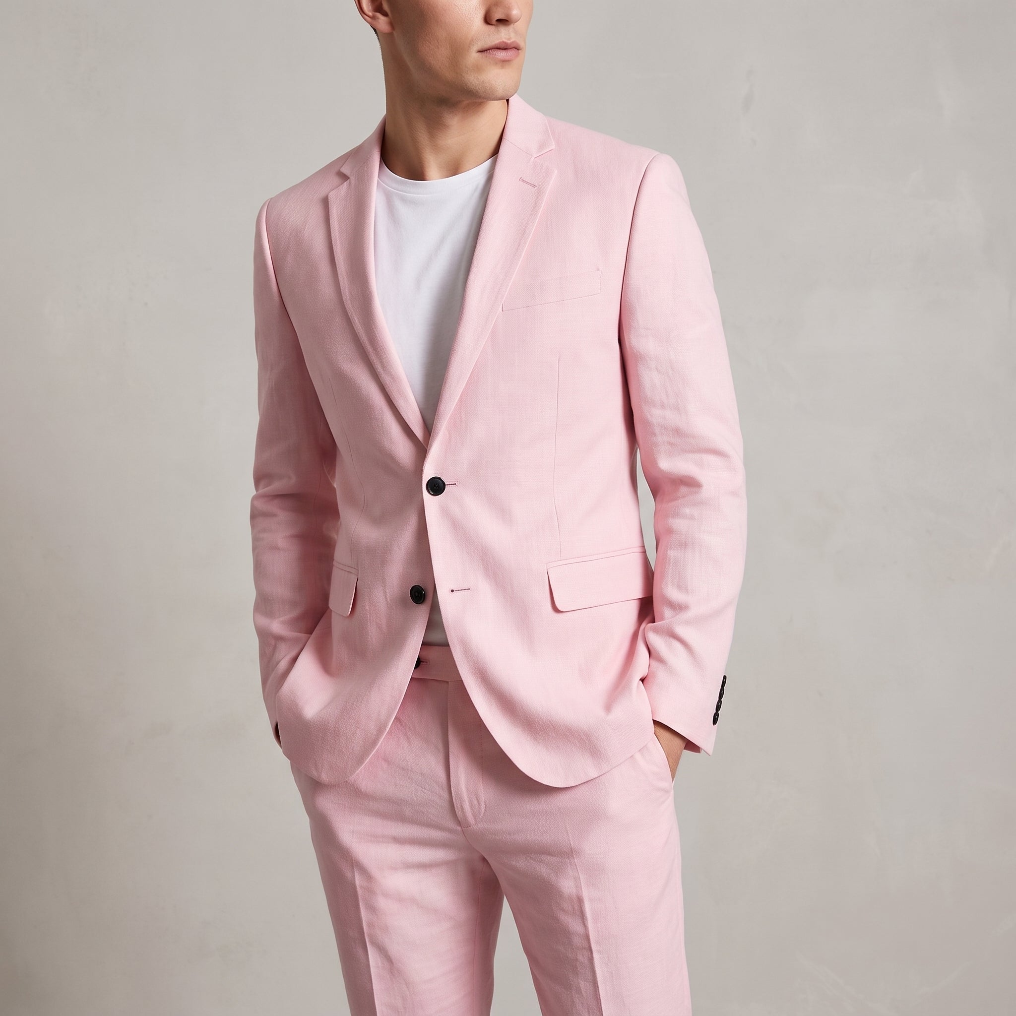 James - Men's Slim Fit Notch Lapel Two-Piece Wedding Suit - 2 Piece Men Suits - Pink - Davies & Cooper