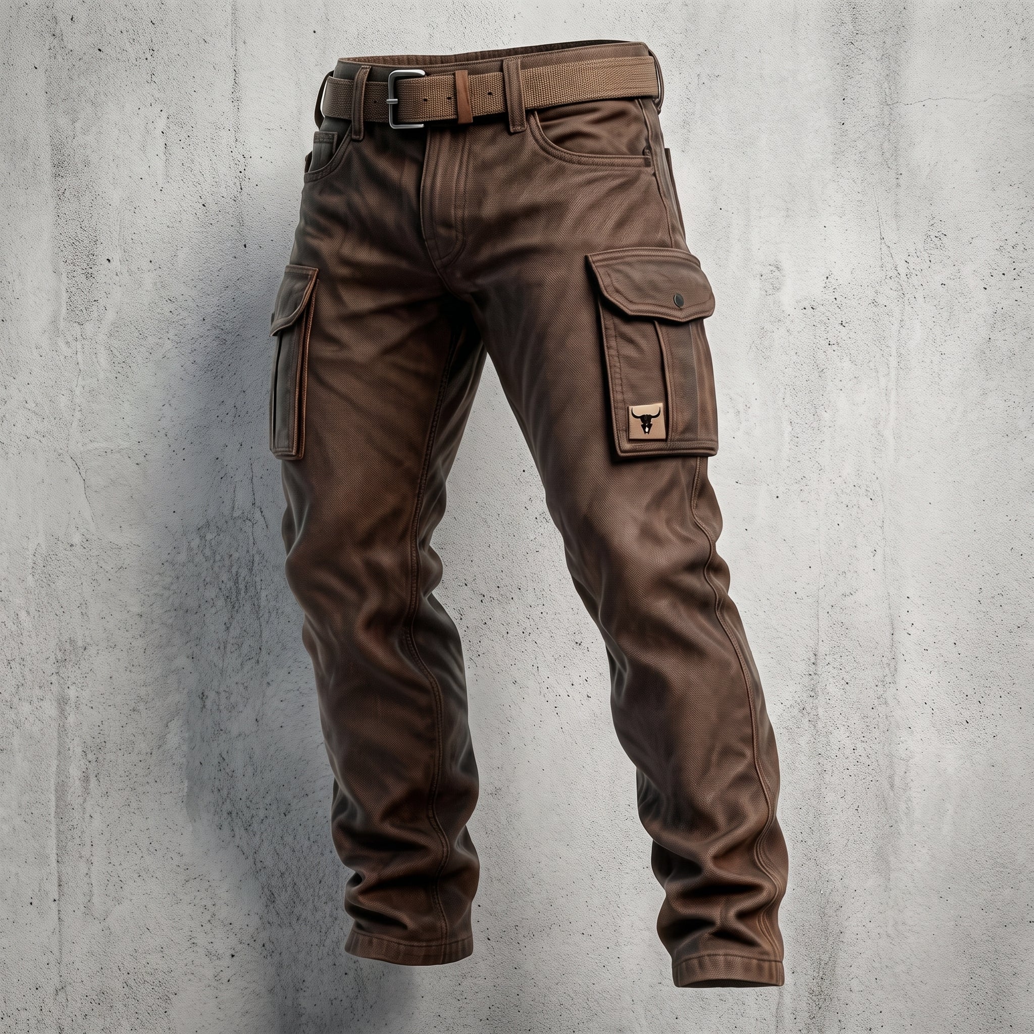 James - Men's Straight Leg Cargo Pants with Buckle Strap Belt - Cargo Pants - Brown - Davies & Cooper