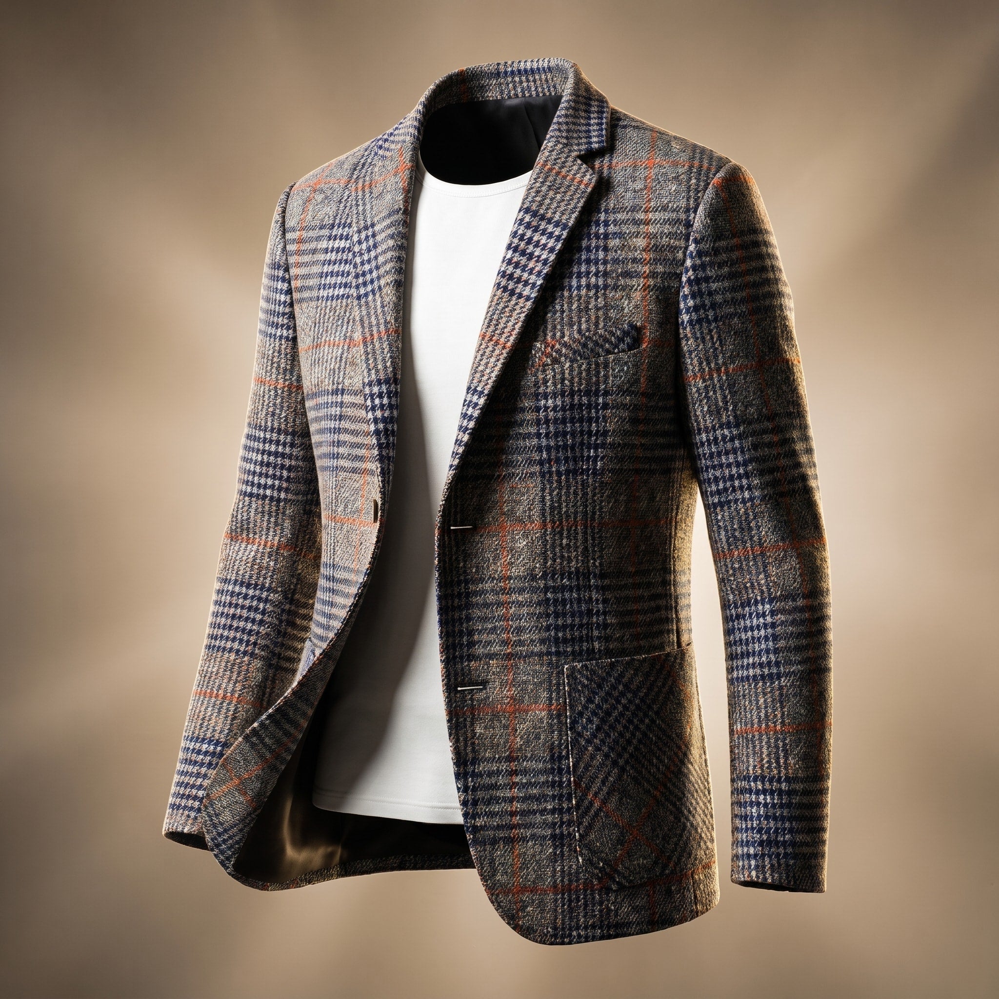 James - Men's Tailored Houndstooth Blazer with Notch Lapel - Blazers - Grey - Davies & Cooper