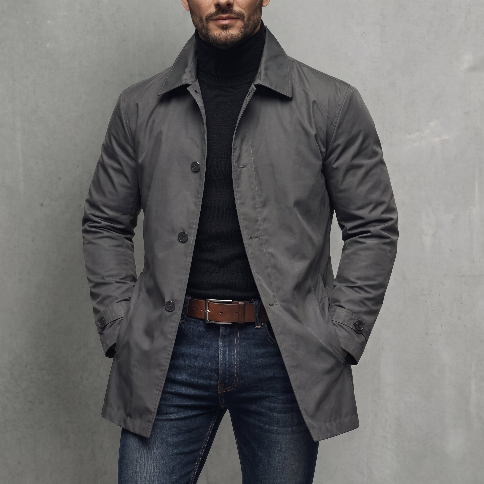 James - Men's Transitional Single-Breasted Mac Coat - Coats & Jackets - Grey - Davies & Cooper