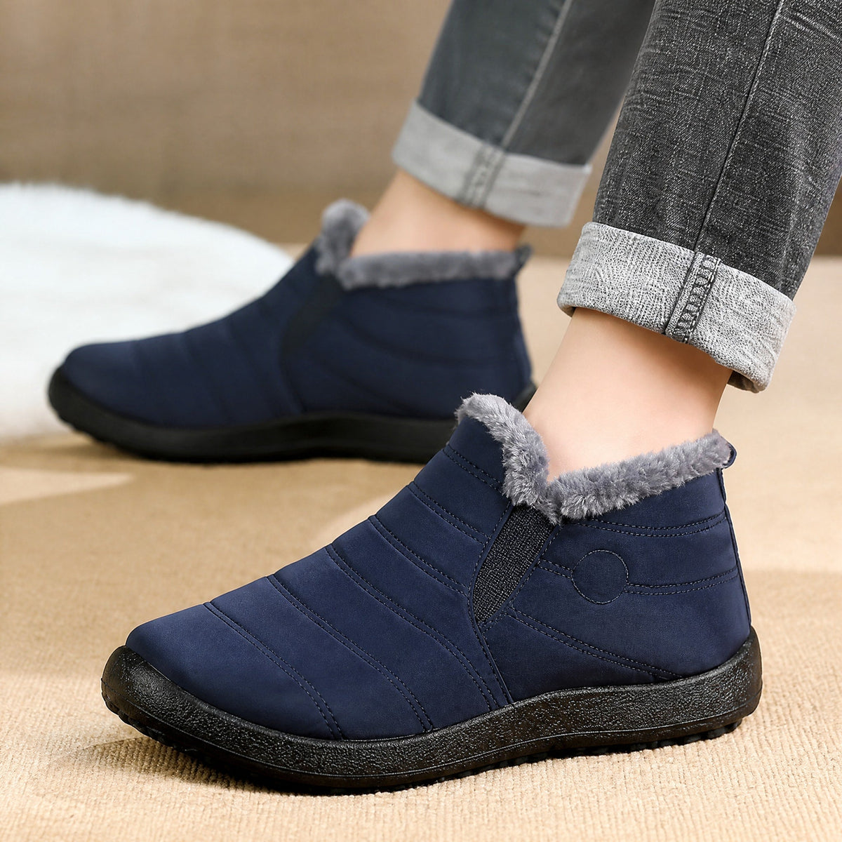 James - Men's Warm Lined Slip-On Ankle Boots for Winter - Boots - Blue - Davies & Cooper