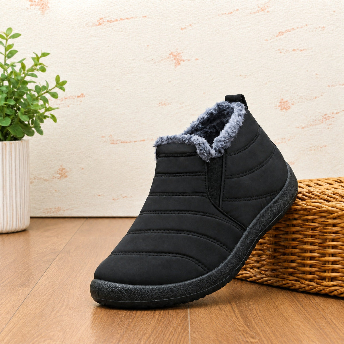 James - Men's Warm Lined Slip-On Ankle Boots for Winter - Boots - Black - Davies & Cooper