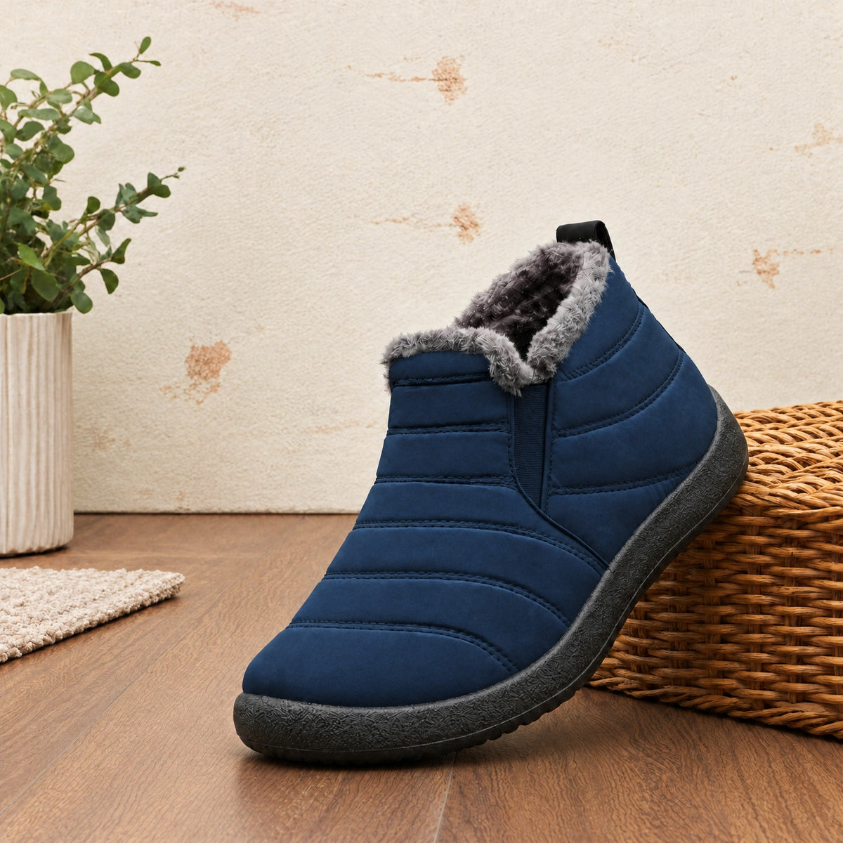 James - Men's Warm Lined Slip-On Ankle Boots for Winter - Boots - Blue - Davies & Cooper