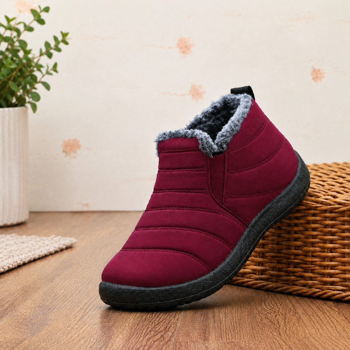 James - Men's Warm Lined Slip-On Ankle Boots for Winter - Boots - Red - Davies & Cooper