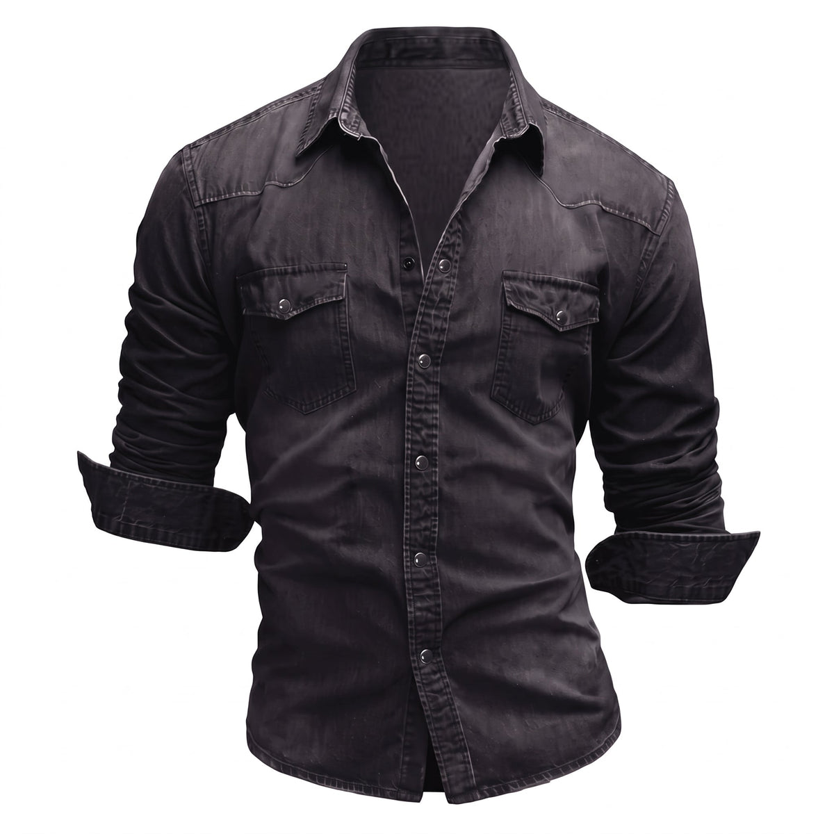 James - Men's Western Style Long Sleeve Snap Button Shirt - Shirts - Black - Davies & Cooper