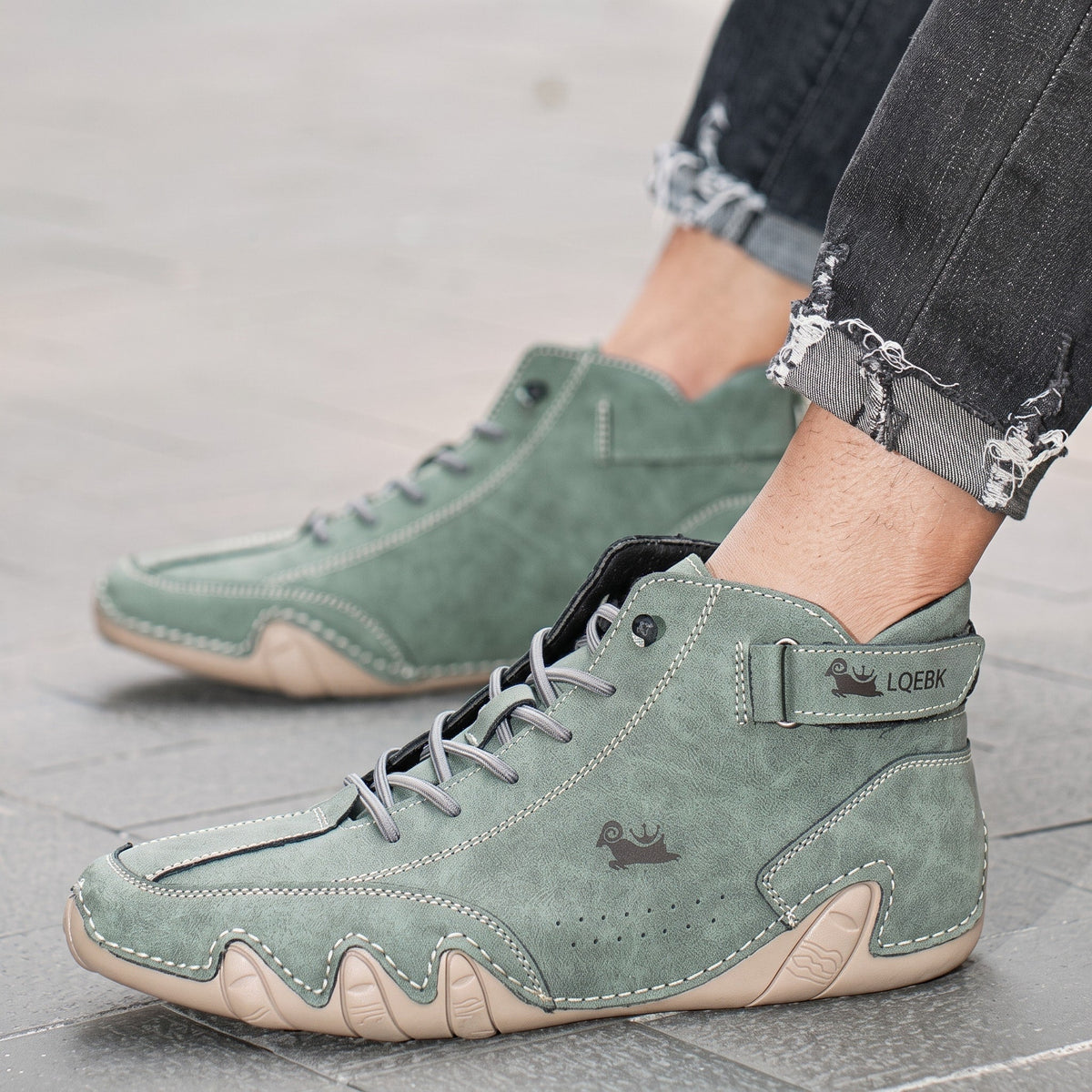 Jasper - Men's Lace-Up Ankle Boots with Chunky Rubber Sole - Boots - Light Green - Davies & Cooper