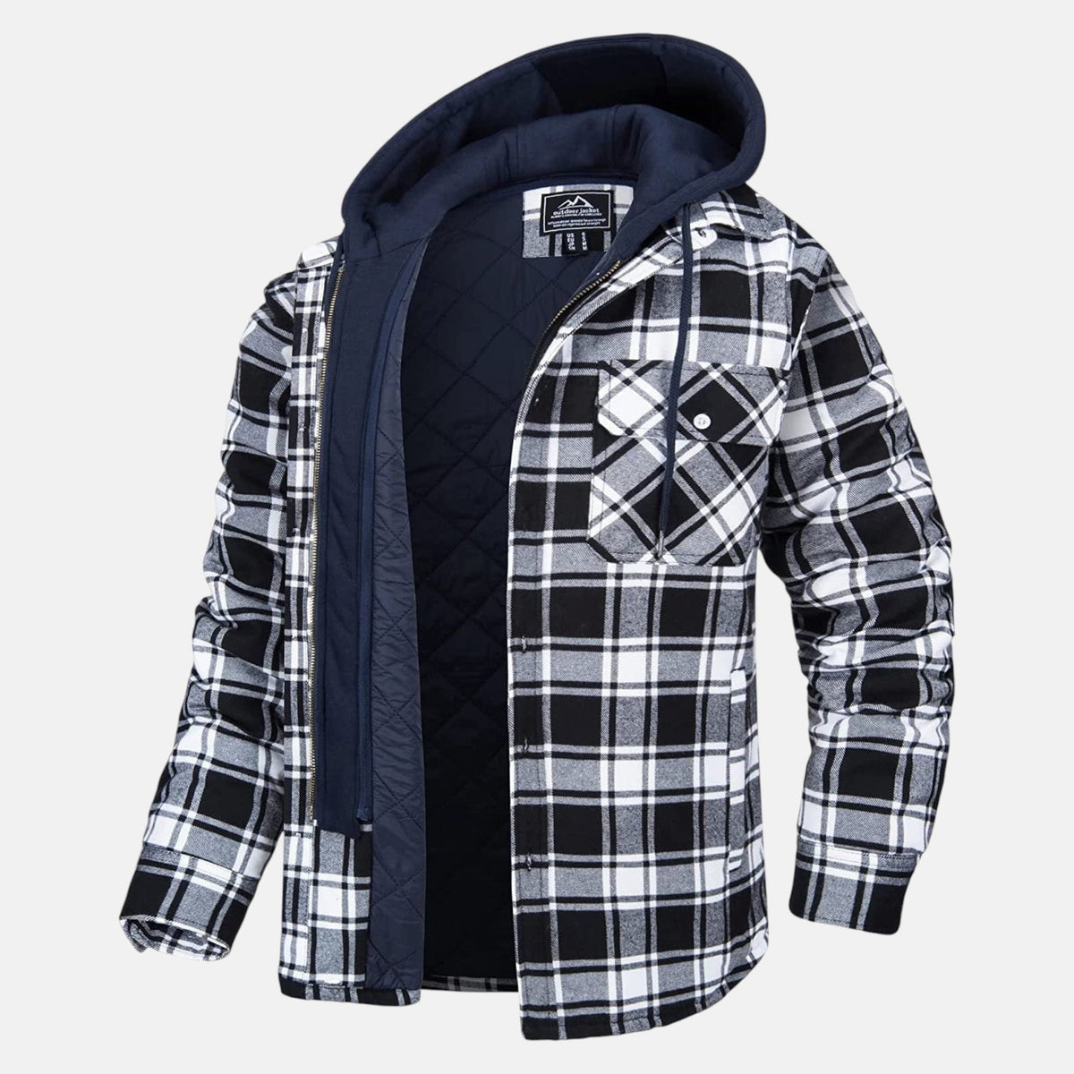 Jaxon – Men’s Cotton Hooded Spring Check Jacket - Jackets - Black - Davies & Cooper
