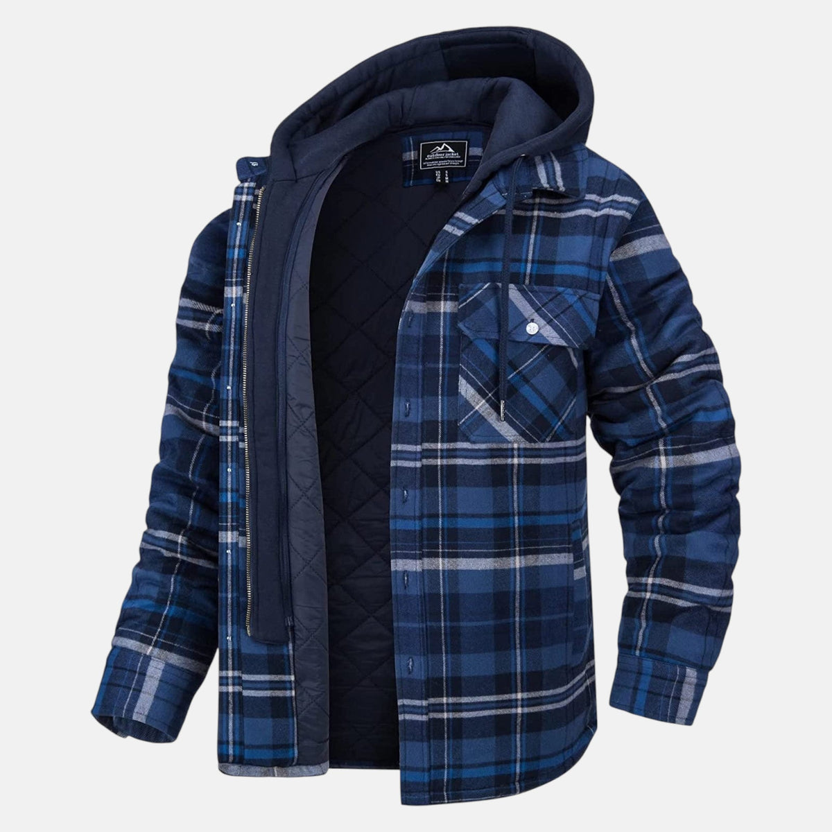 Jaxon – Men’s Cotton Hooded Spring Check Jacket - Jackets - Dark Blue - Davies & Cooper