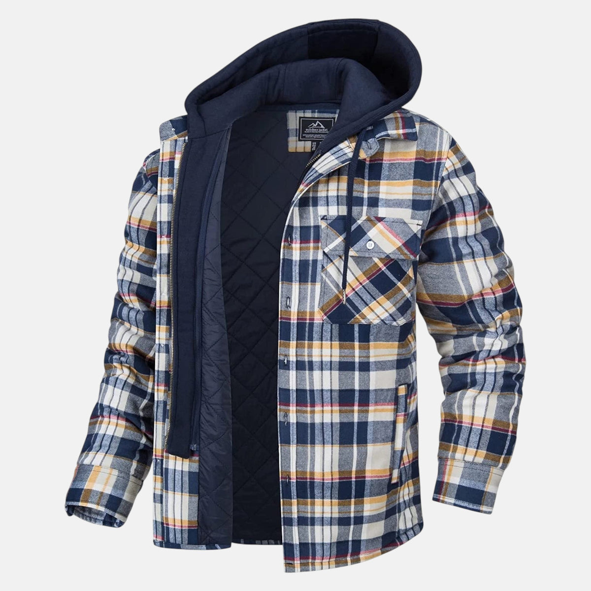 Jaxon – Men’s Cotton Hooded Spring Check Jacket - Jackets - Yellow - Davies & Cooper