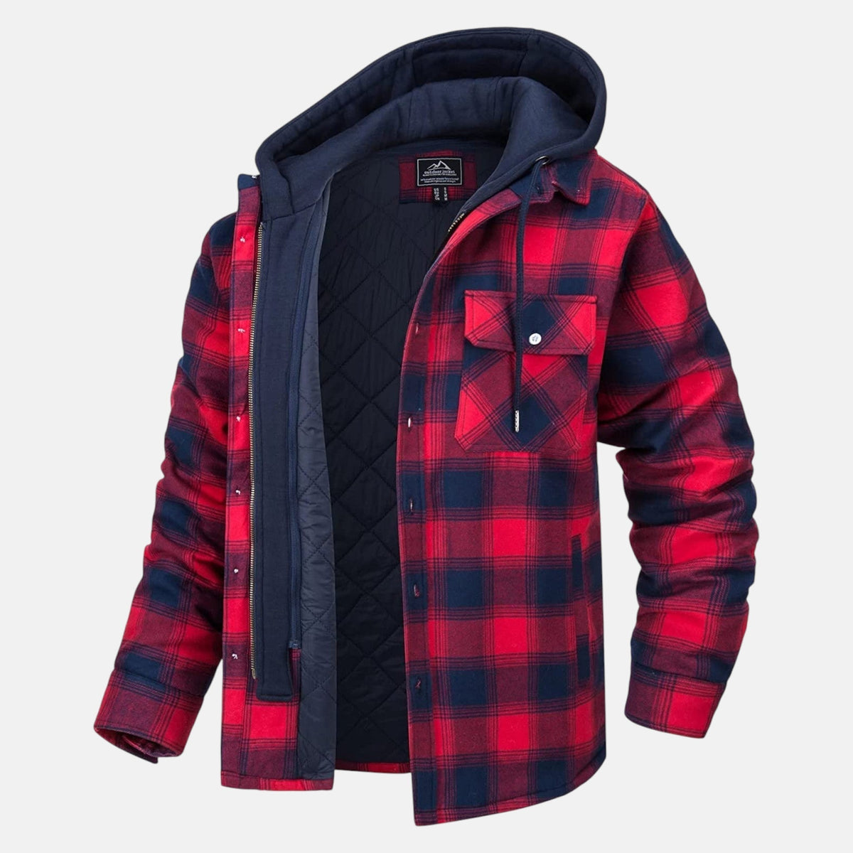 Jaxon – Men’s Cotton Hooded Spring Check Jacket - Jackets - Red - Davies & Cooper